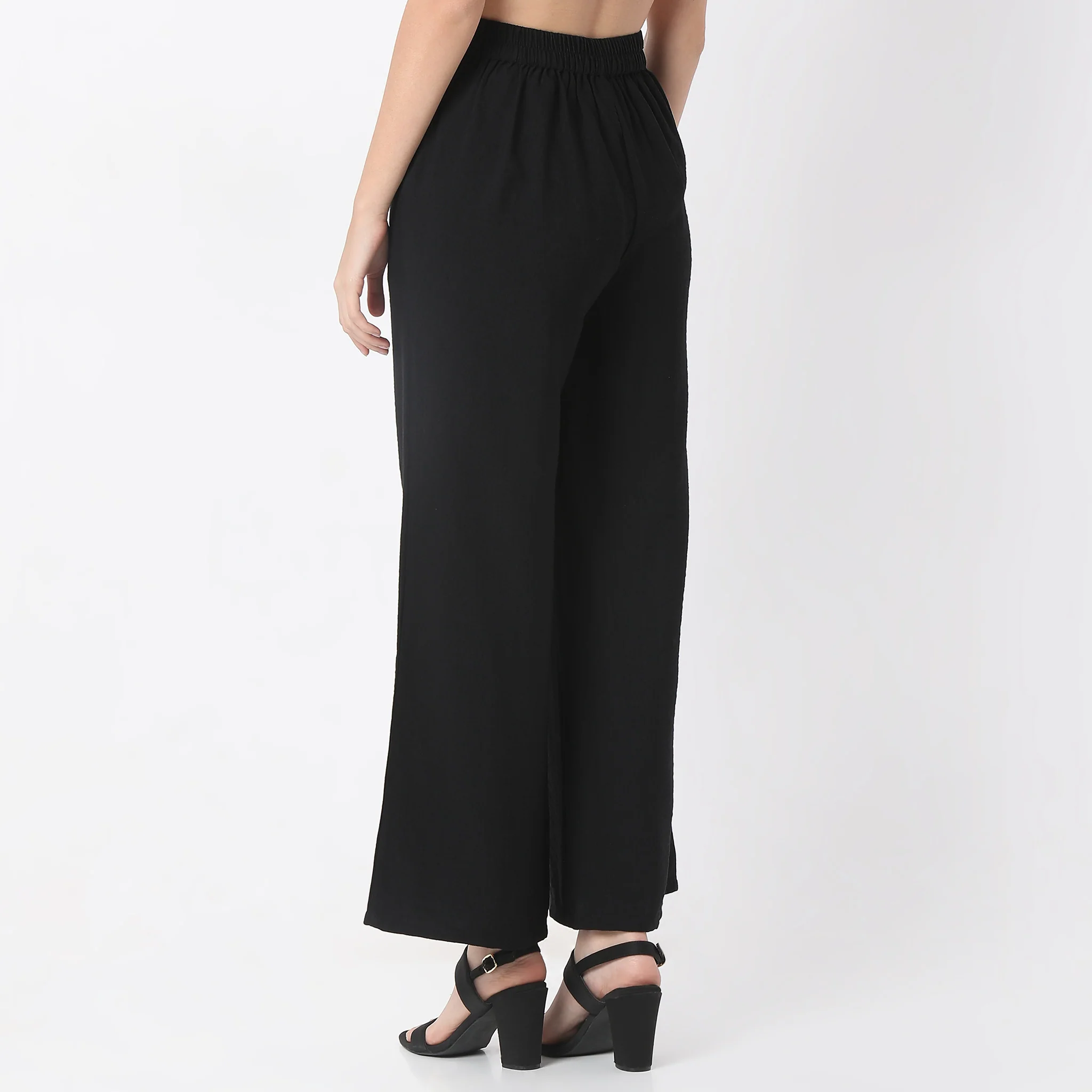 Solid Ankle Length Mid Rise Palazzos - Image 3