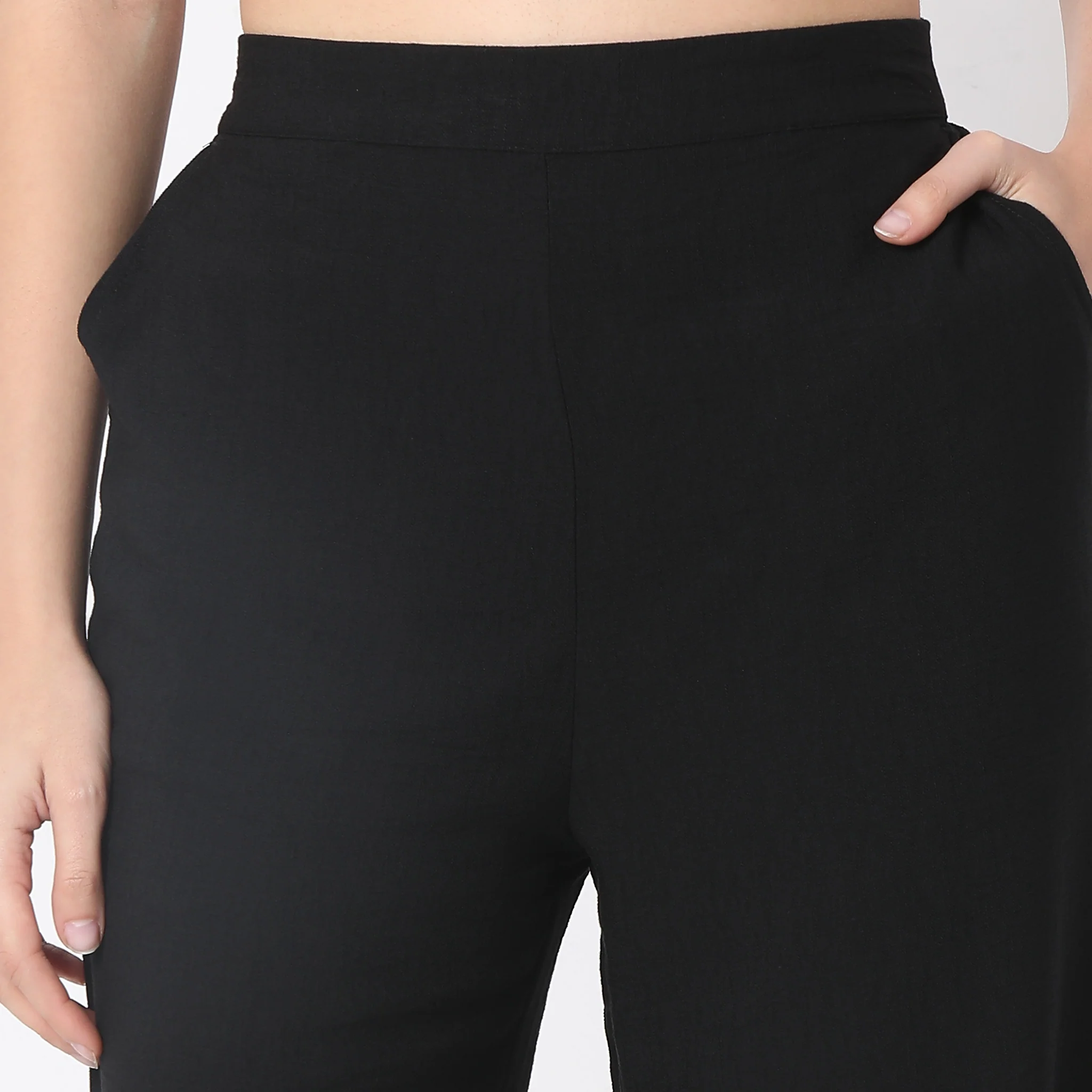 Solid Ankle Length Mid Rise Palazzos - Image 4