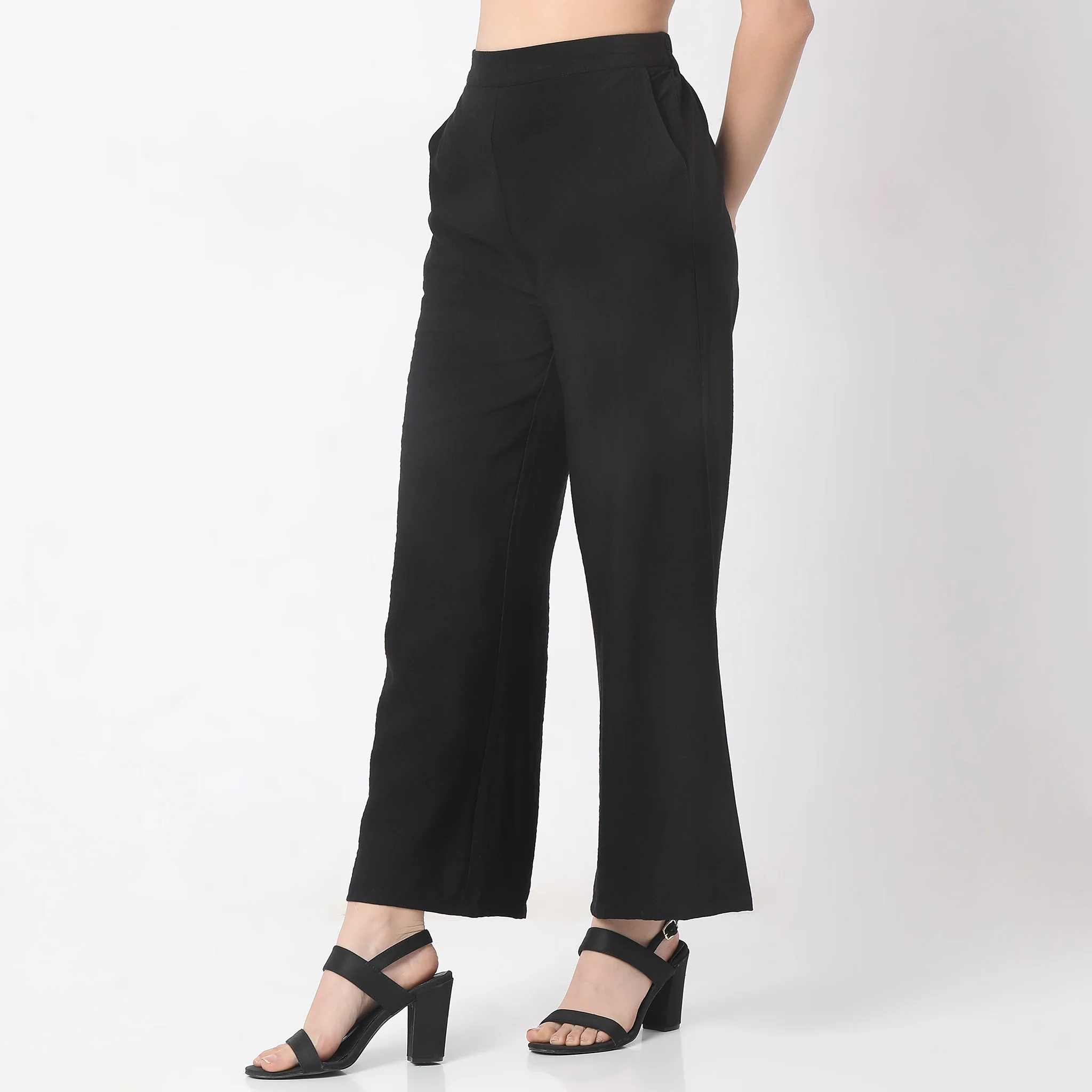 Solid Ankle Length Mid Rise Palazzos - Image 5