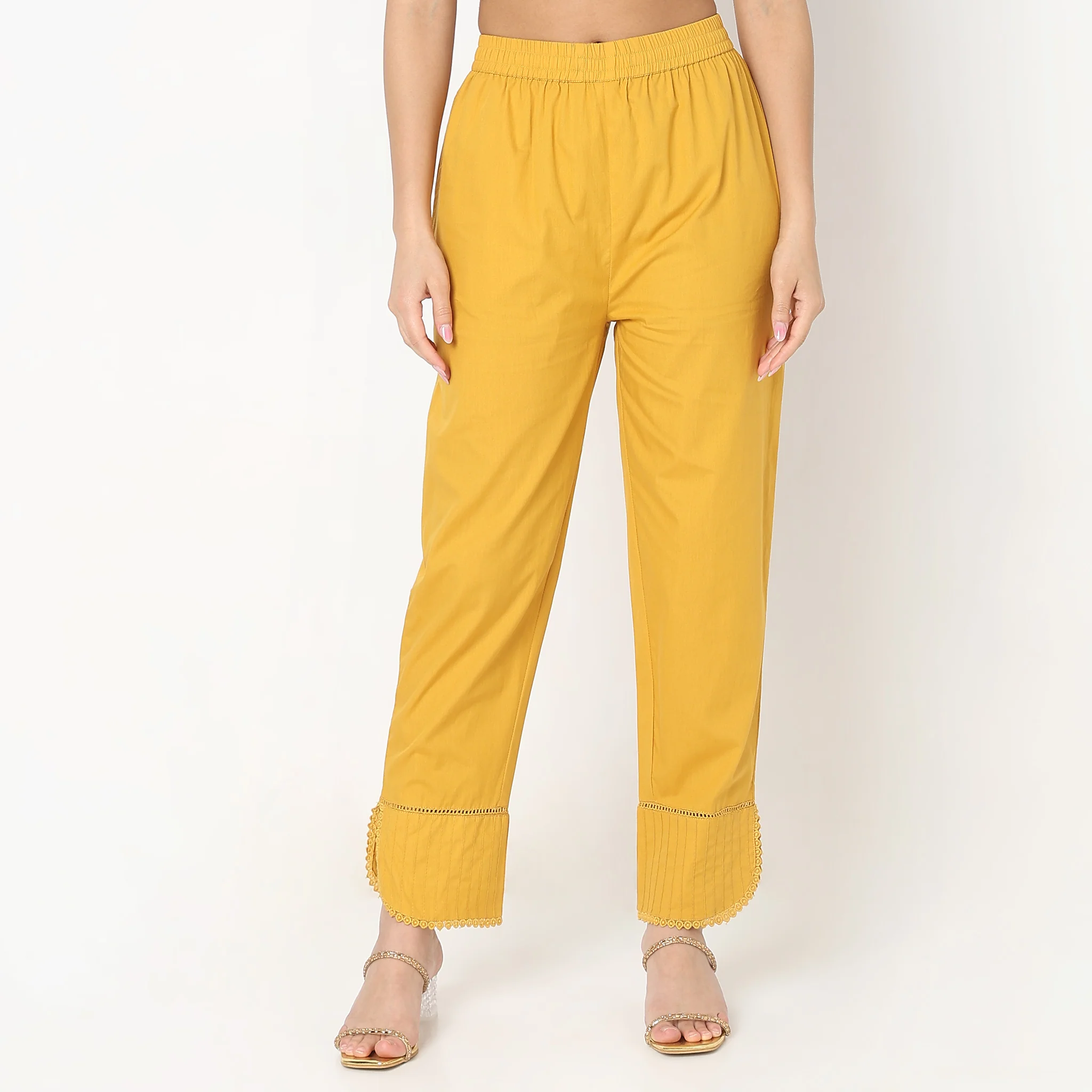 Regular Fit Solid Mid Rise Pants - Image 2