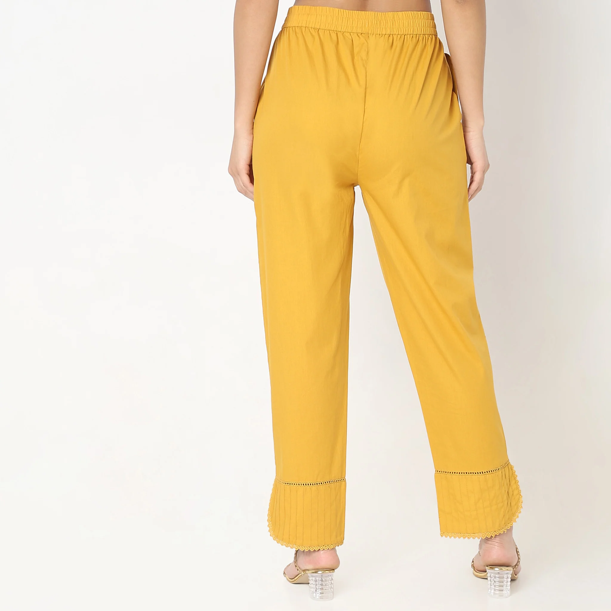 Regular Fit Solid Mid Rise Pants - Image 3