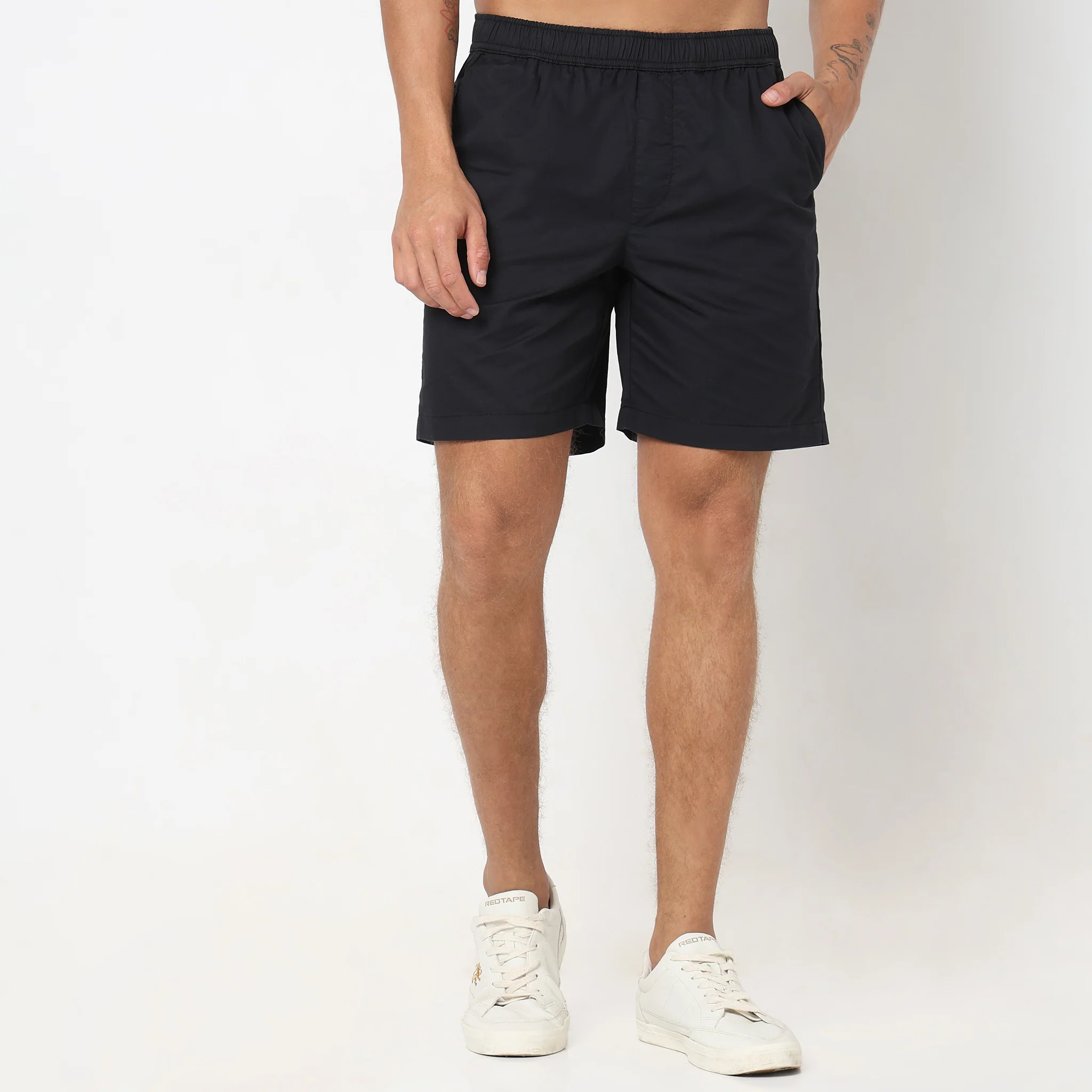 Regular Fit Solid Mid Rise Shorts - Image 2