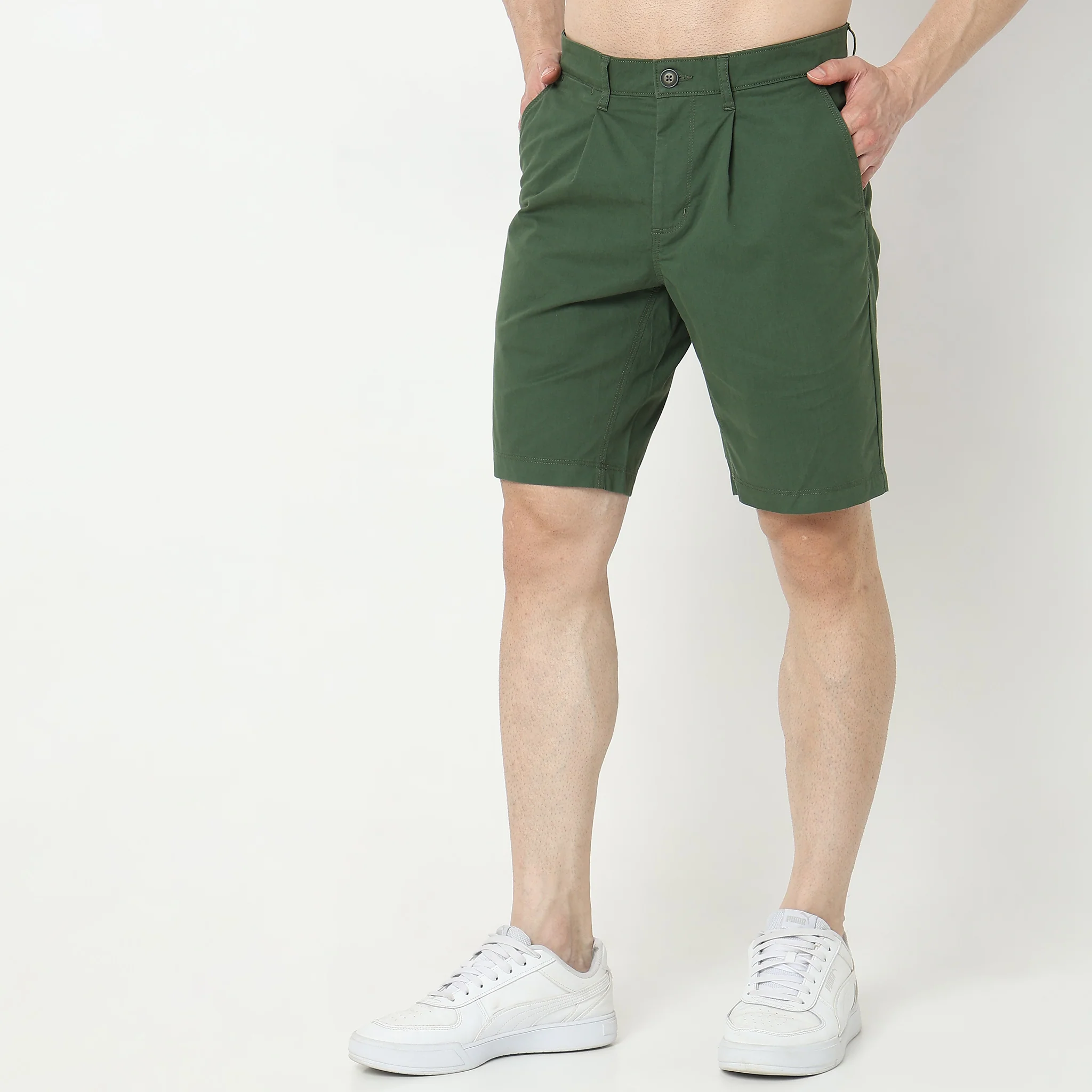 Regular Fit Solid Mid Rise Shorts - Image 10