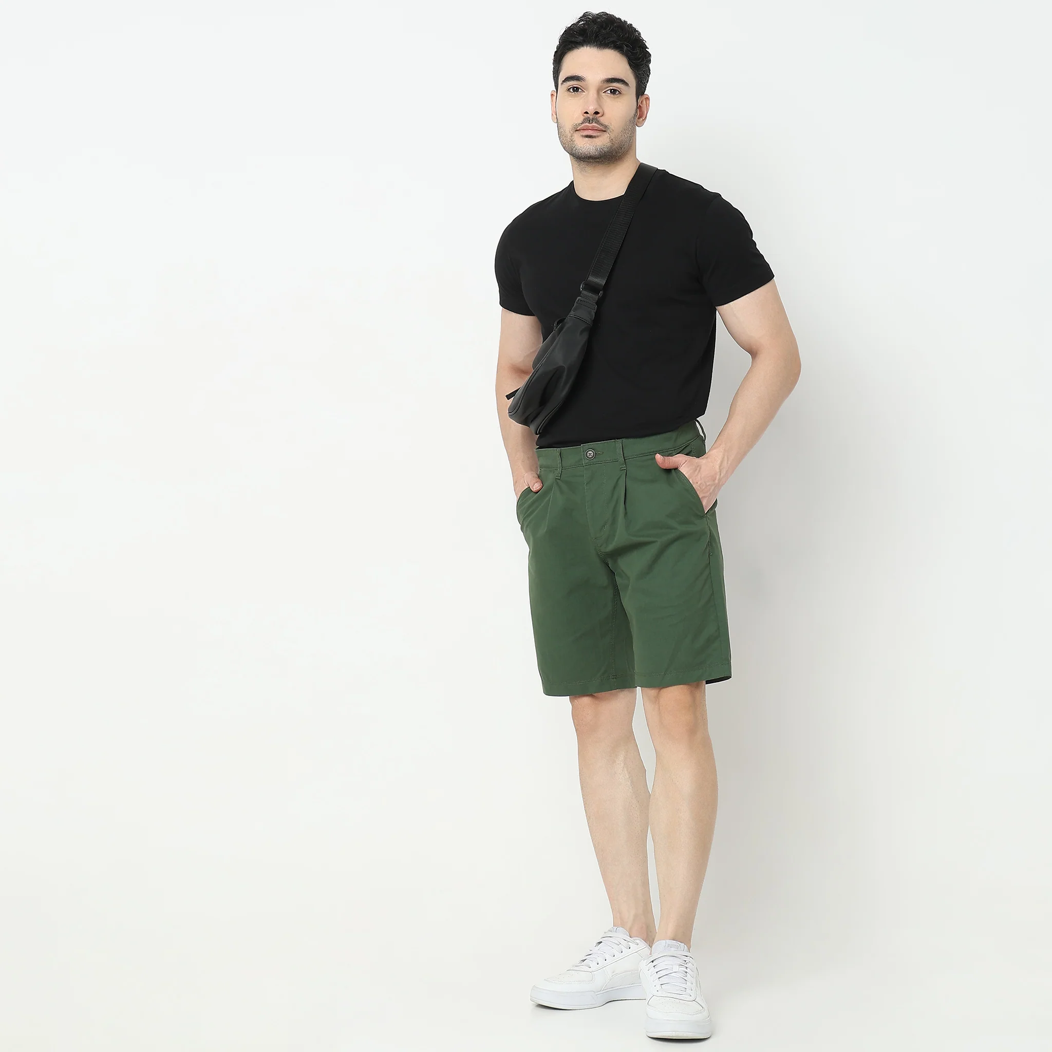 Regular Fit Solid Mid Rise Shorts - Image 6