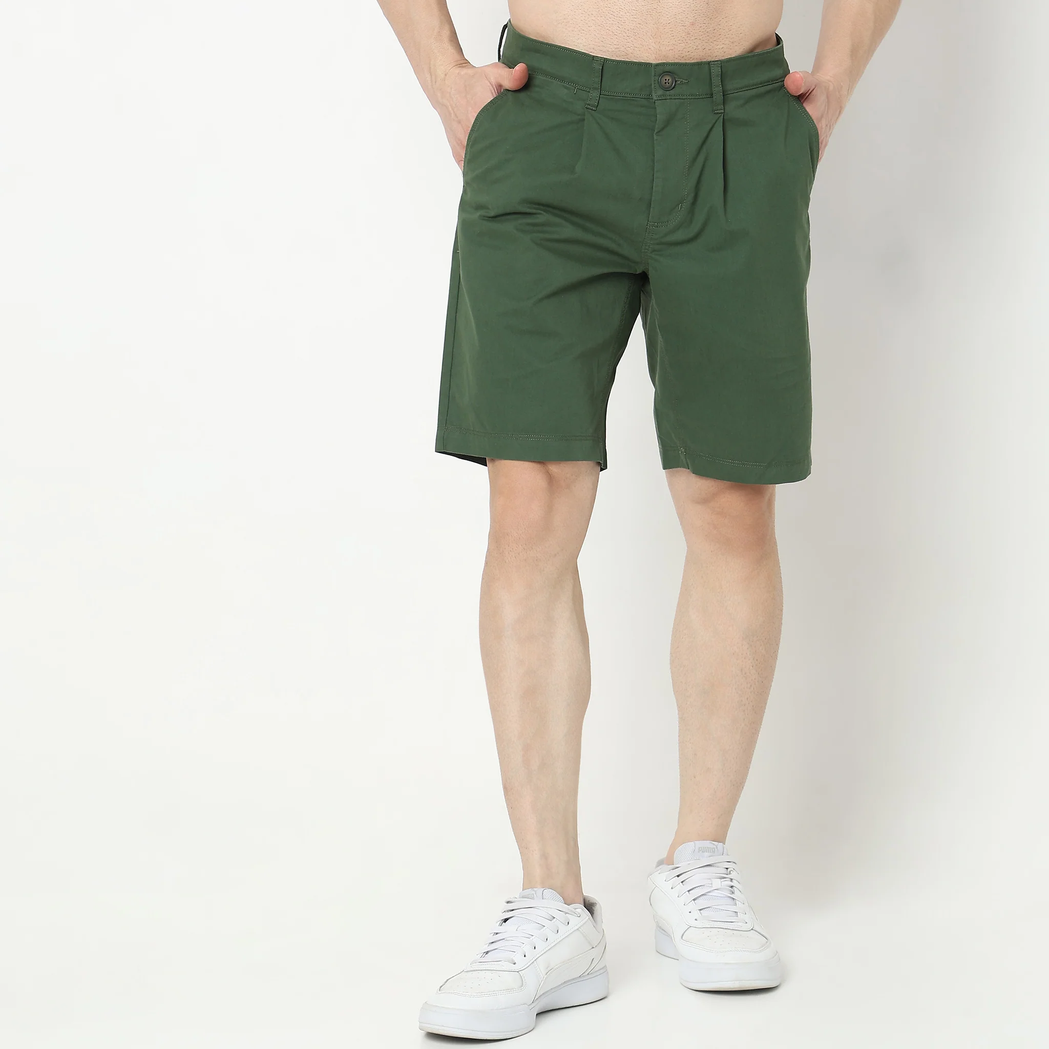 Regular Fit Solid Mid Rise Shorts - Image 7