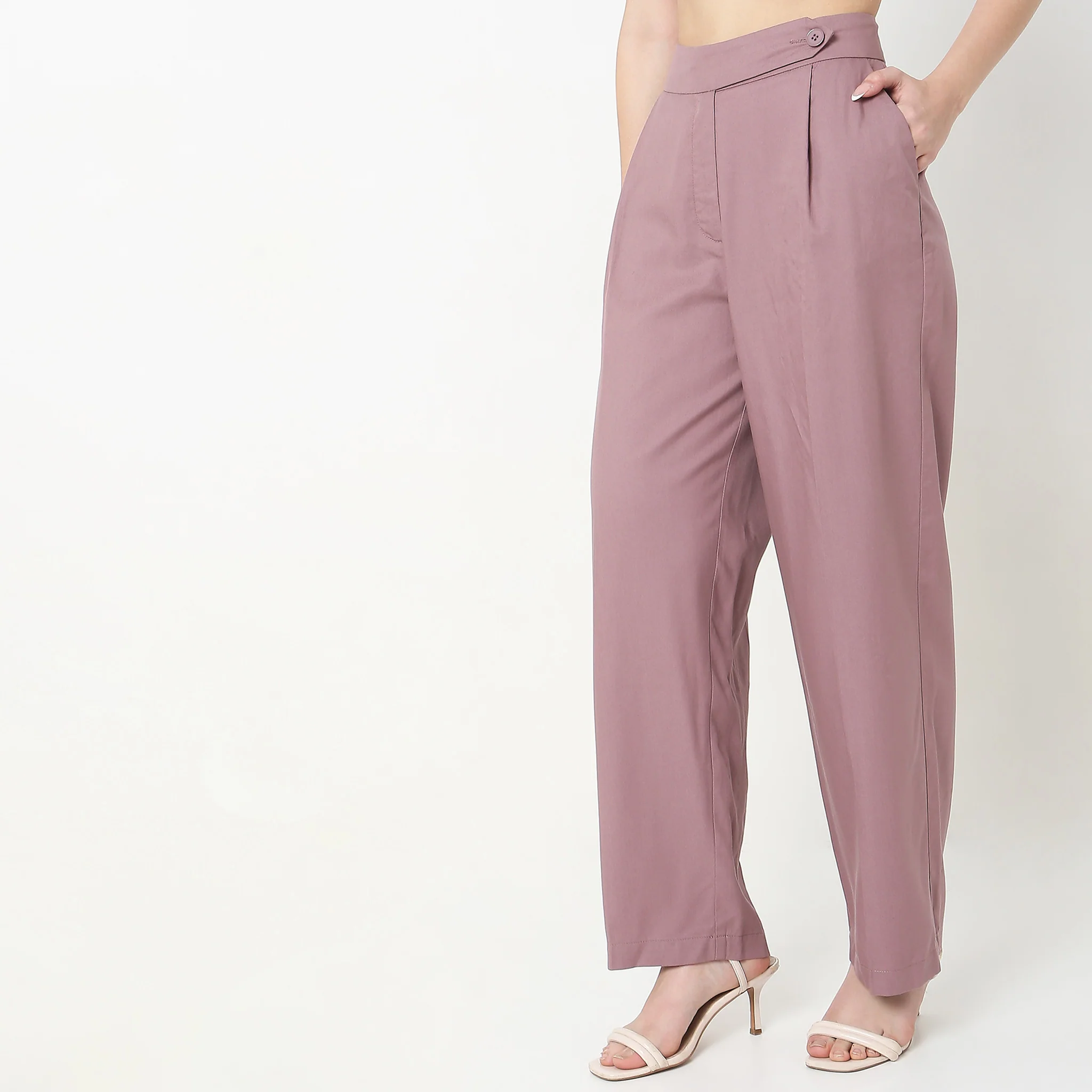 Regular Fit Solid Mid Rise Trousers - Image 10