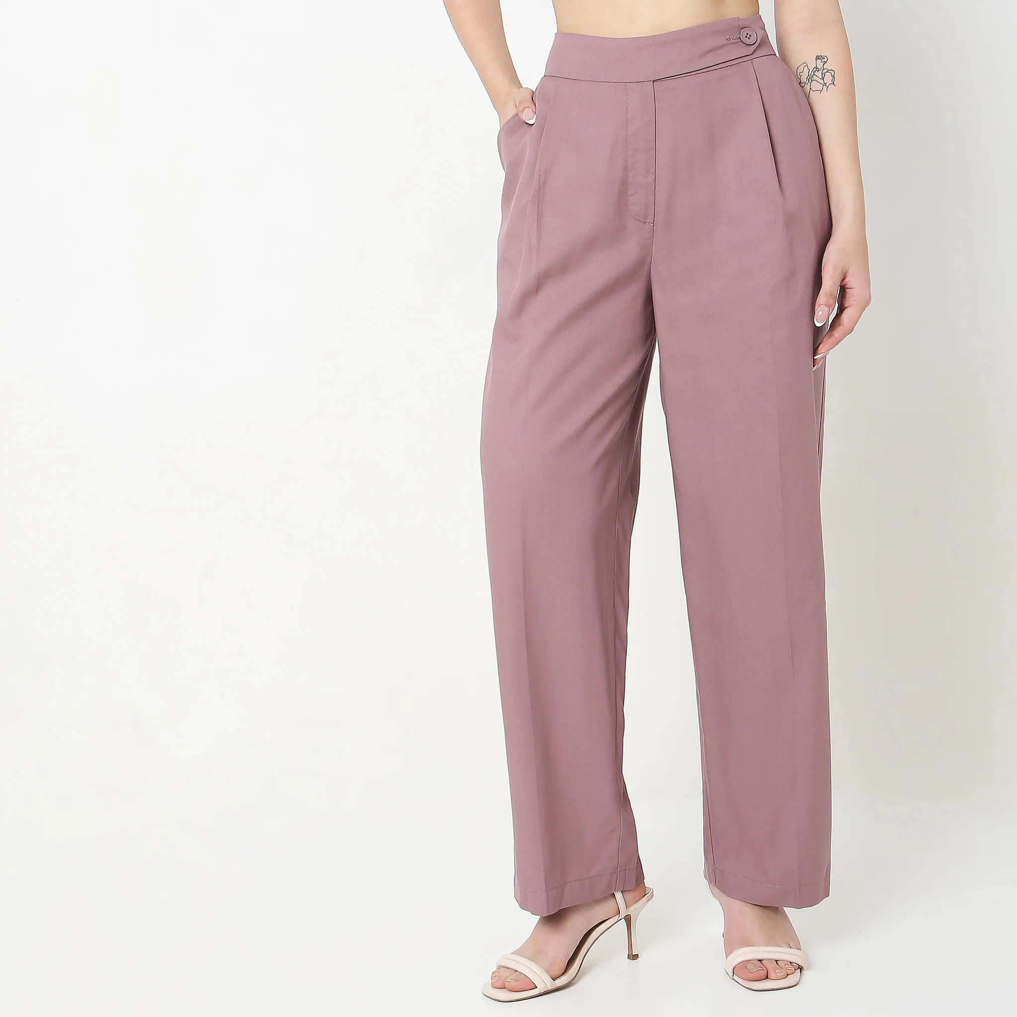 Regular Fit Solid Mid Rise Trousers - Image 7