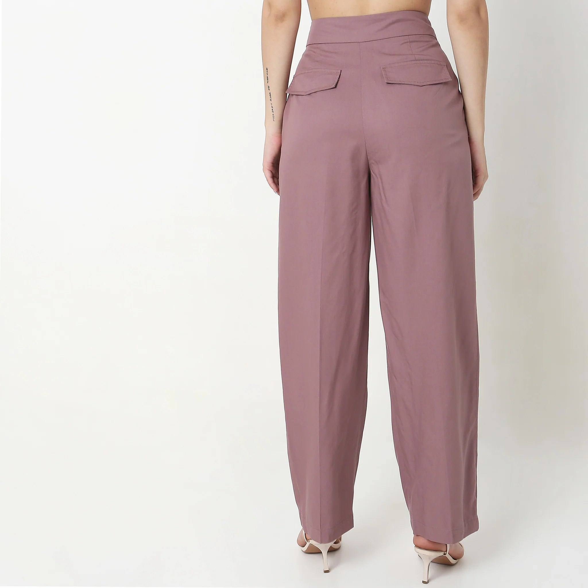 Regular Fit Solid Mid Rise Trousers - Image 8