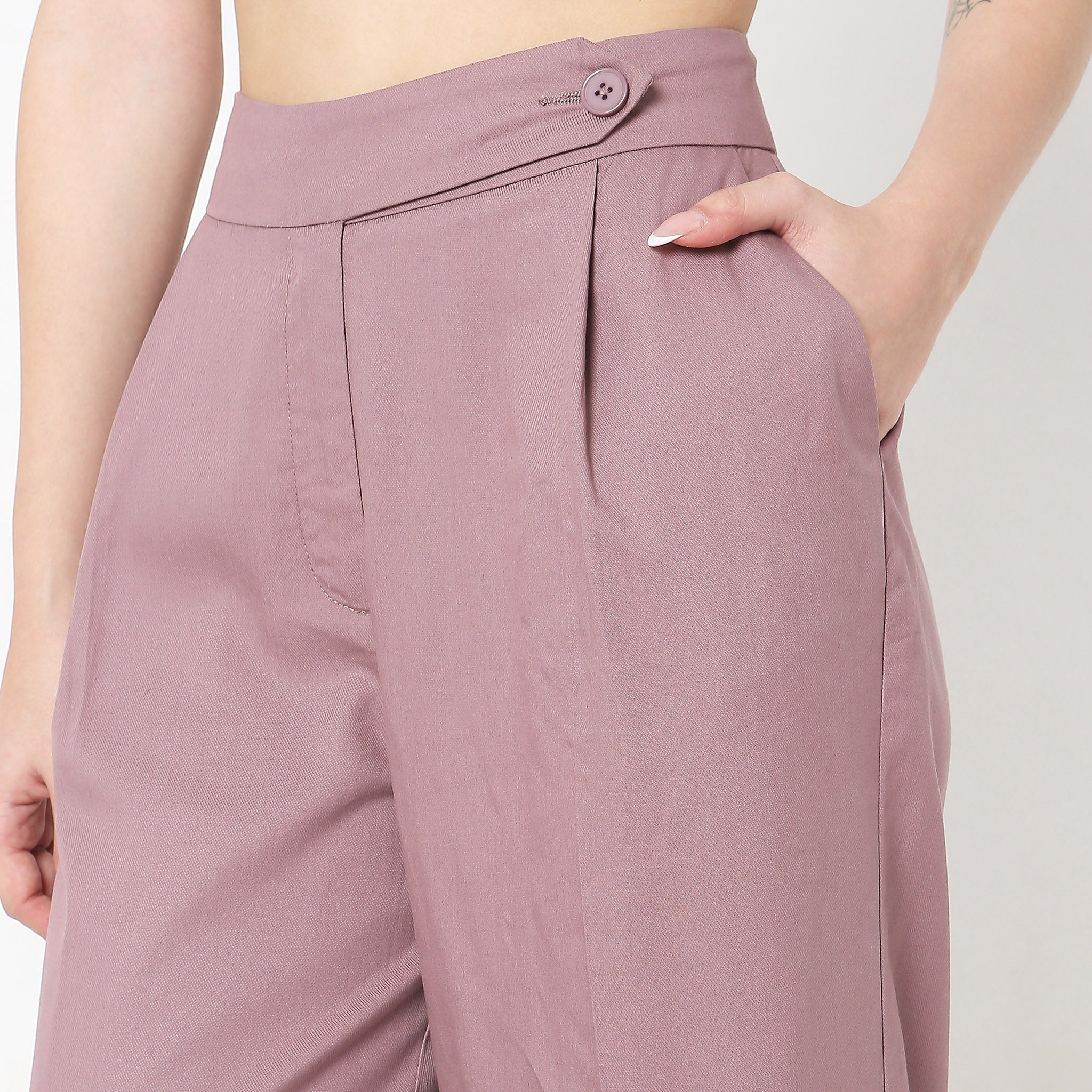 Regular Fit Solid Mid Rise Trousers - Image 9