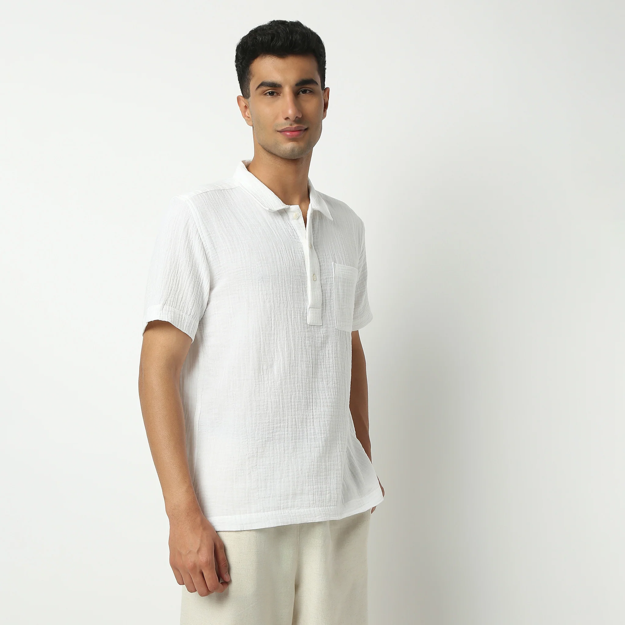Polo Neck Short Length Solid Shirt - Image 10