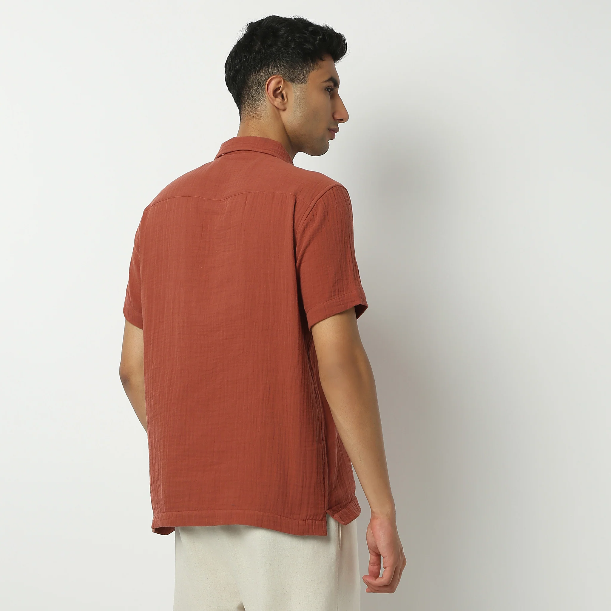Polo Neck Short Length Solid Shirt - Image 3