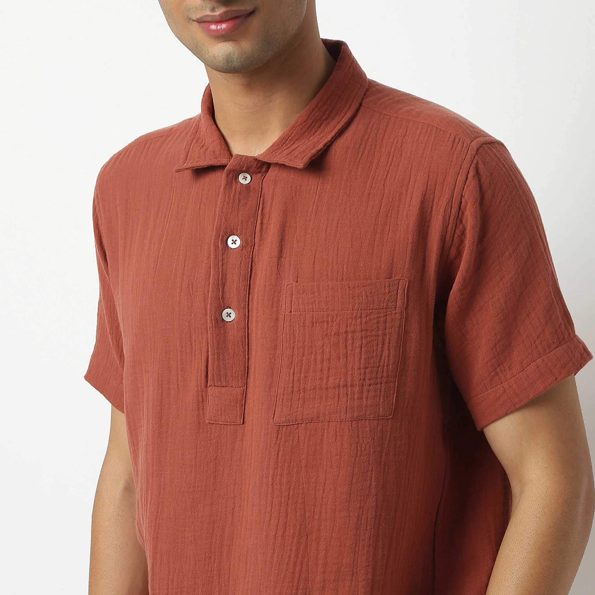 Polo Neck Short Length Solid Shirt - Image 4