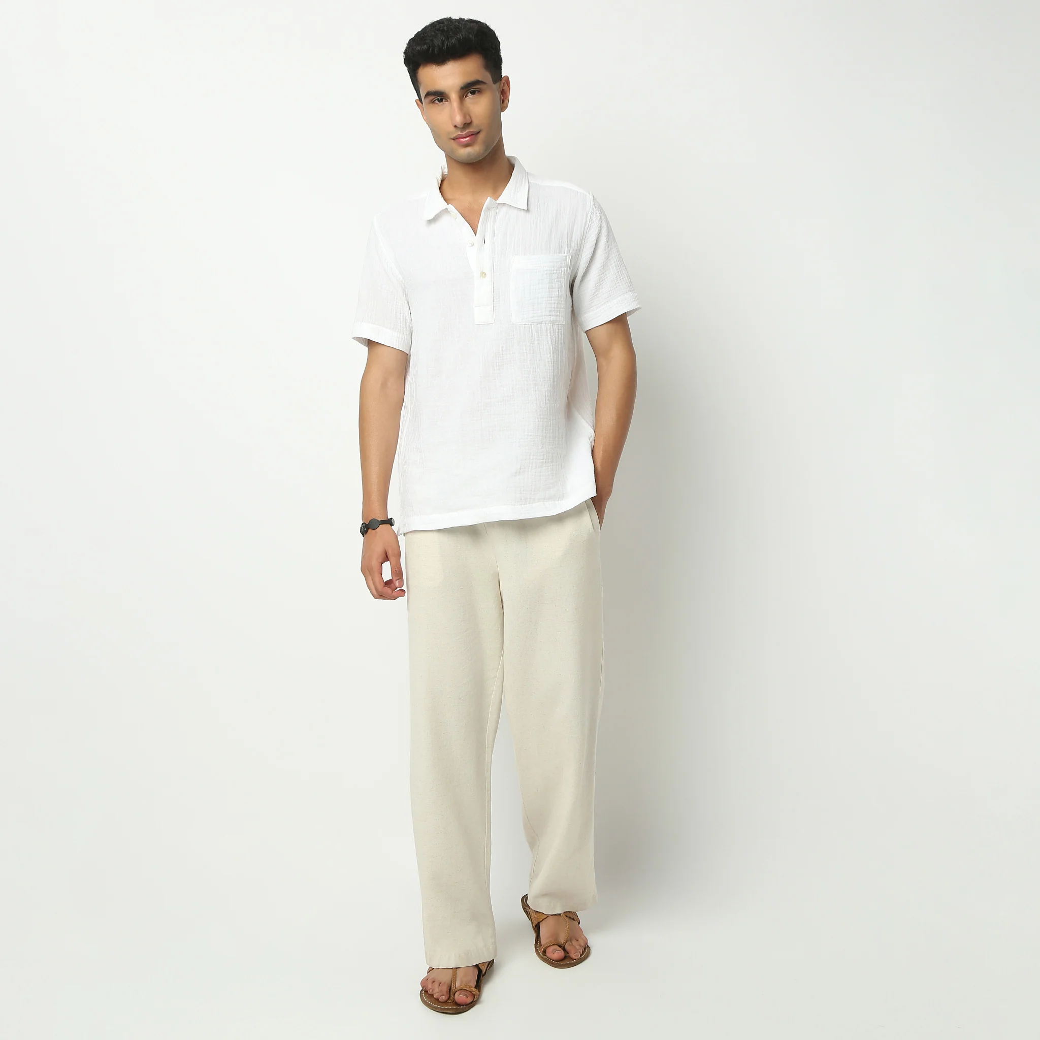 Polo Neck Short Length Solid Shirt - Image 6