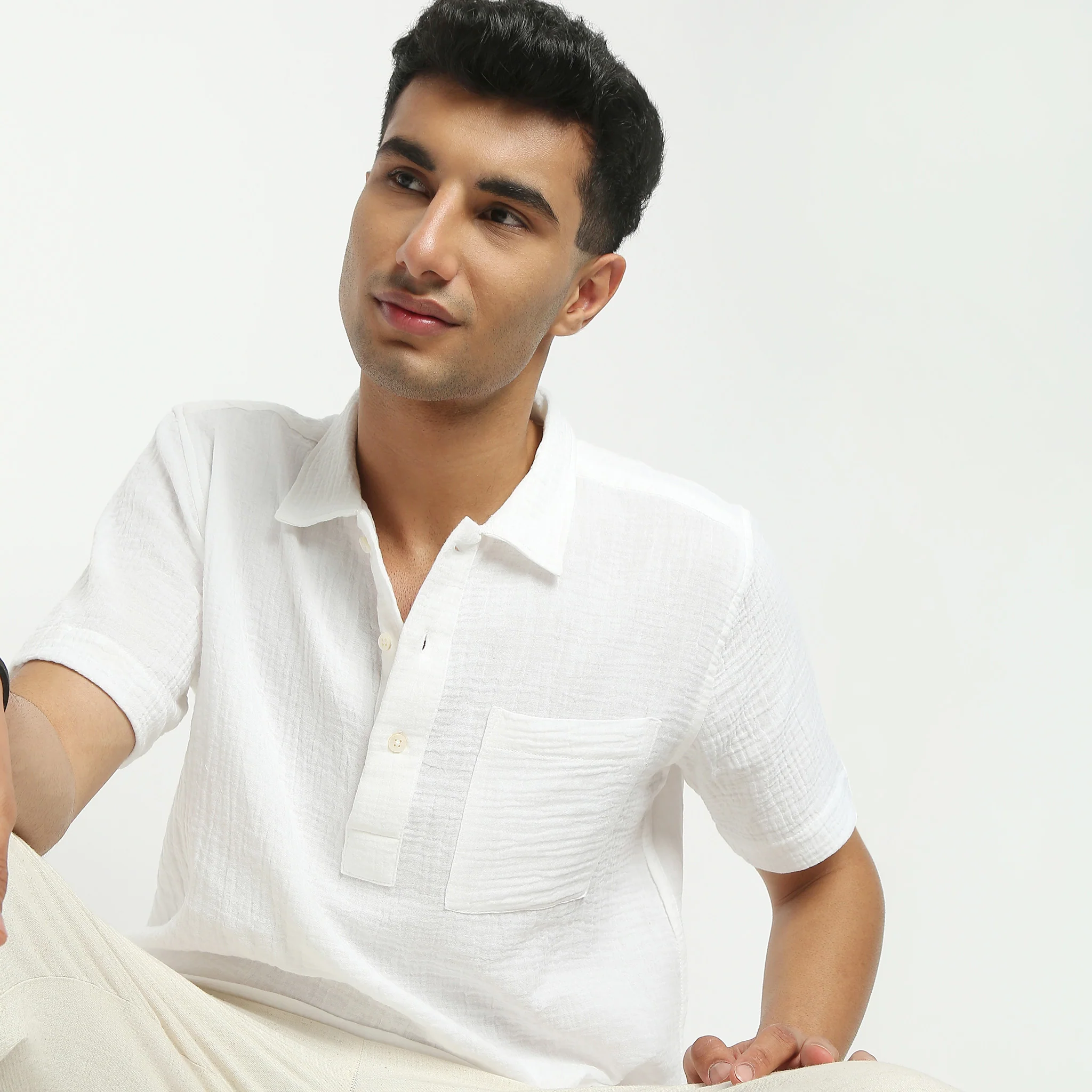 Polo Neck Short Length Solid Shirt - Image 7
