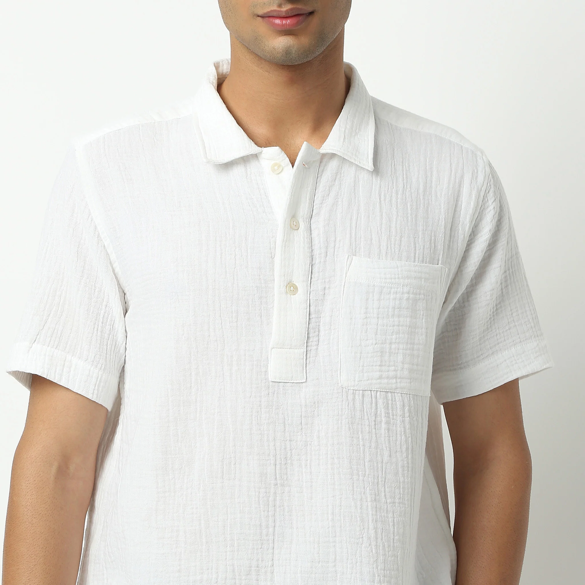 Polo Neck Short Length Solid Shirt - Image 9