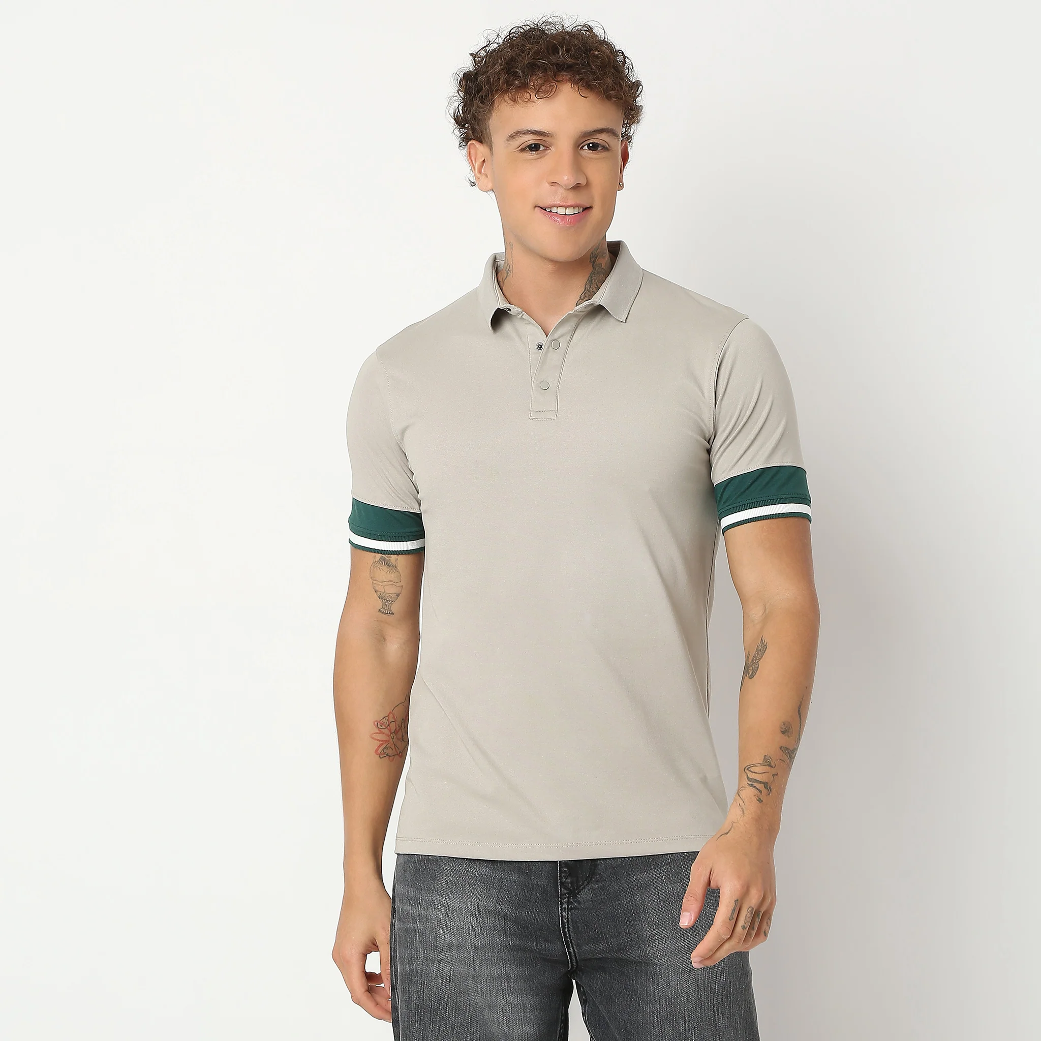 Urban Poloᵉˣ - With Efast Stretch - Micro Pique Solid With Contrast Sleeves - Regular Fit Solid Polo T-Shirt - Image 12