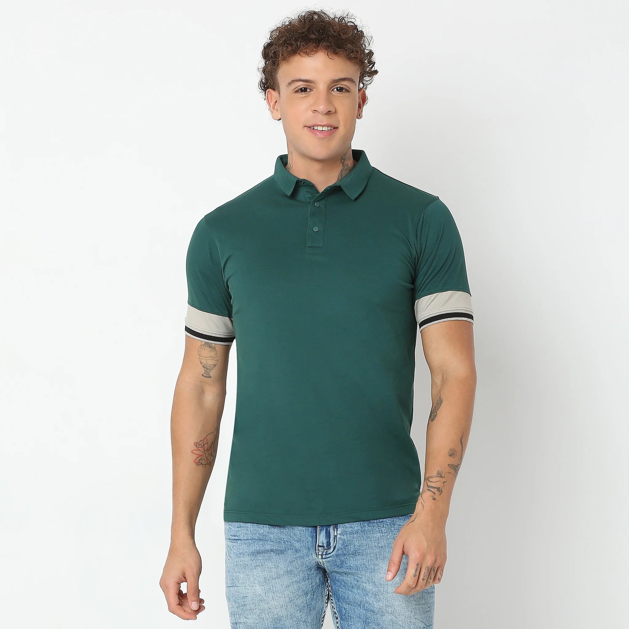 Urban Poloᵉˣ - With Efast Stretch - Micro Pique Solid With Contrast Sleeves - Regular Fit Solid Polo T-Shirt - Image 7