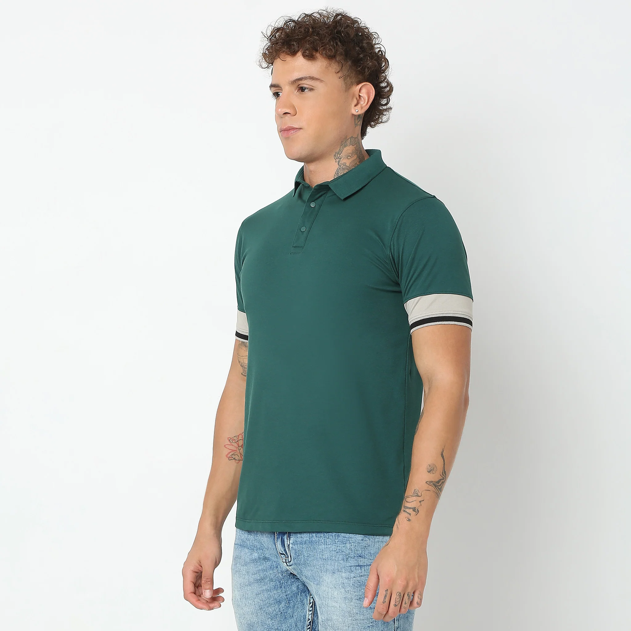 Urban Poloᵉˣ - With Efast Stretch - Micro Pique Solid With Contrast Sleeves - Regular Fit Solid Polo T-Shirt - Image 9