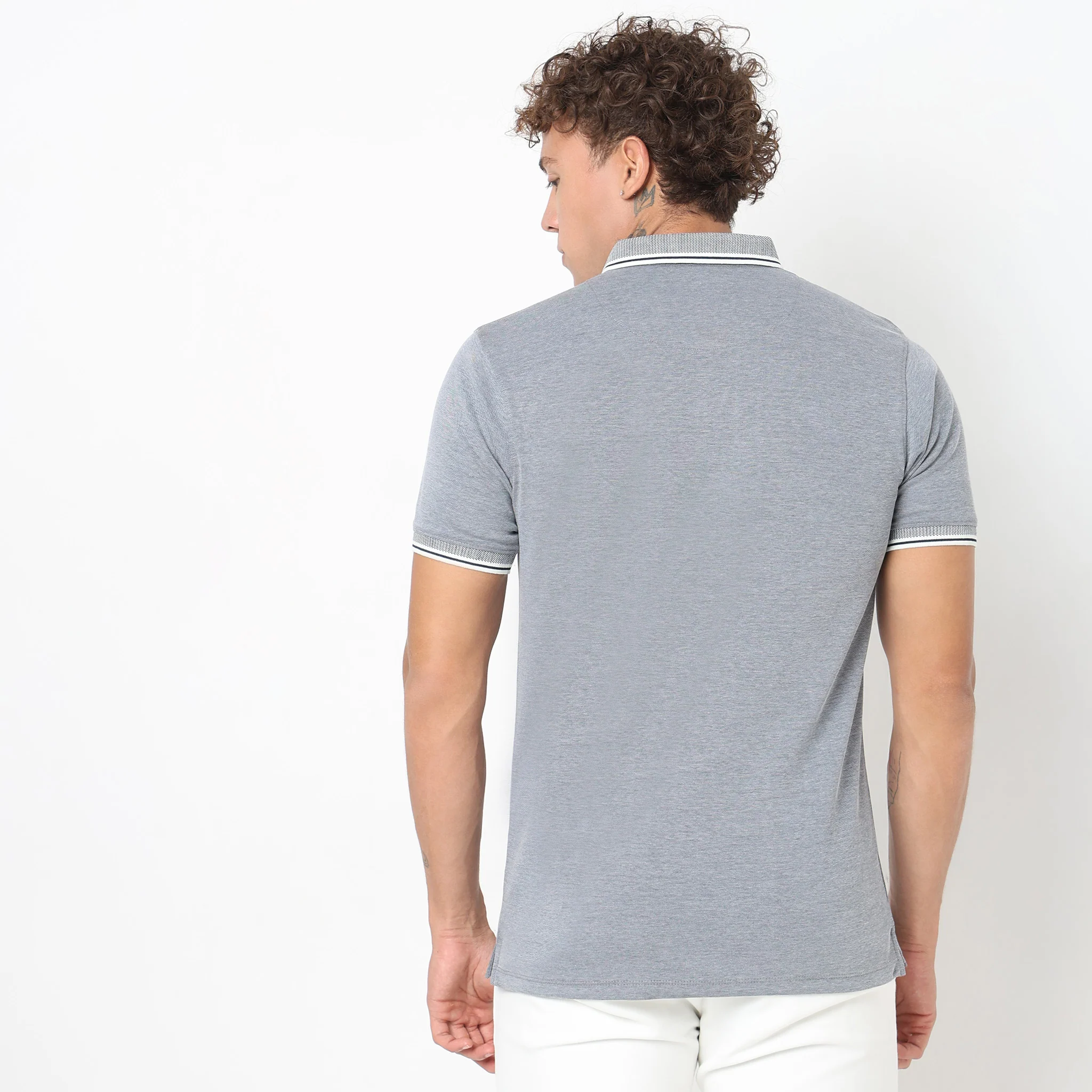 Knitted Solid Polo T-Shirt - Image 3