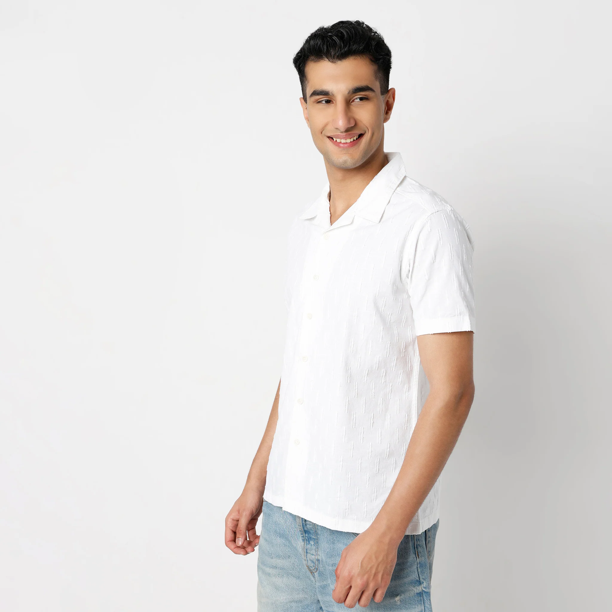 Camp Collar Half Sleeve Solid Bea Shirt - Image 5