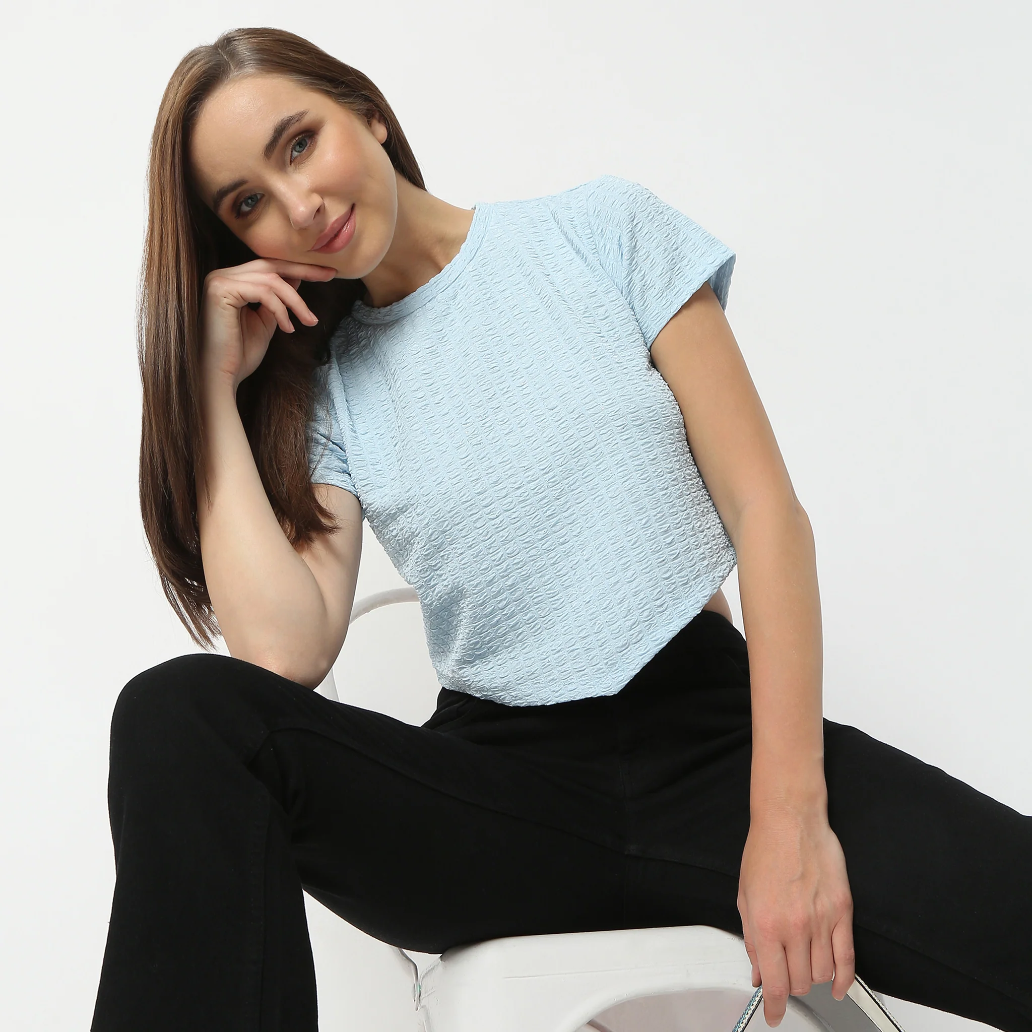 Round Neck Short Sleeve Crop Top