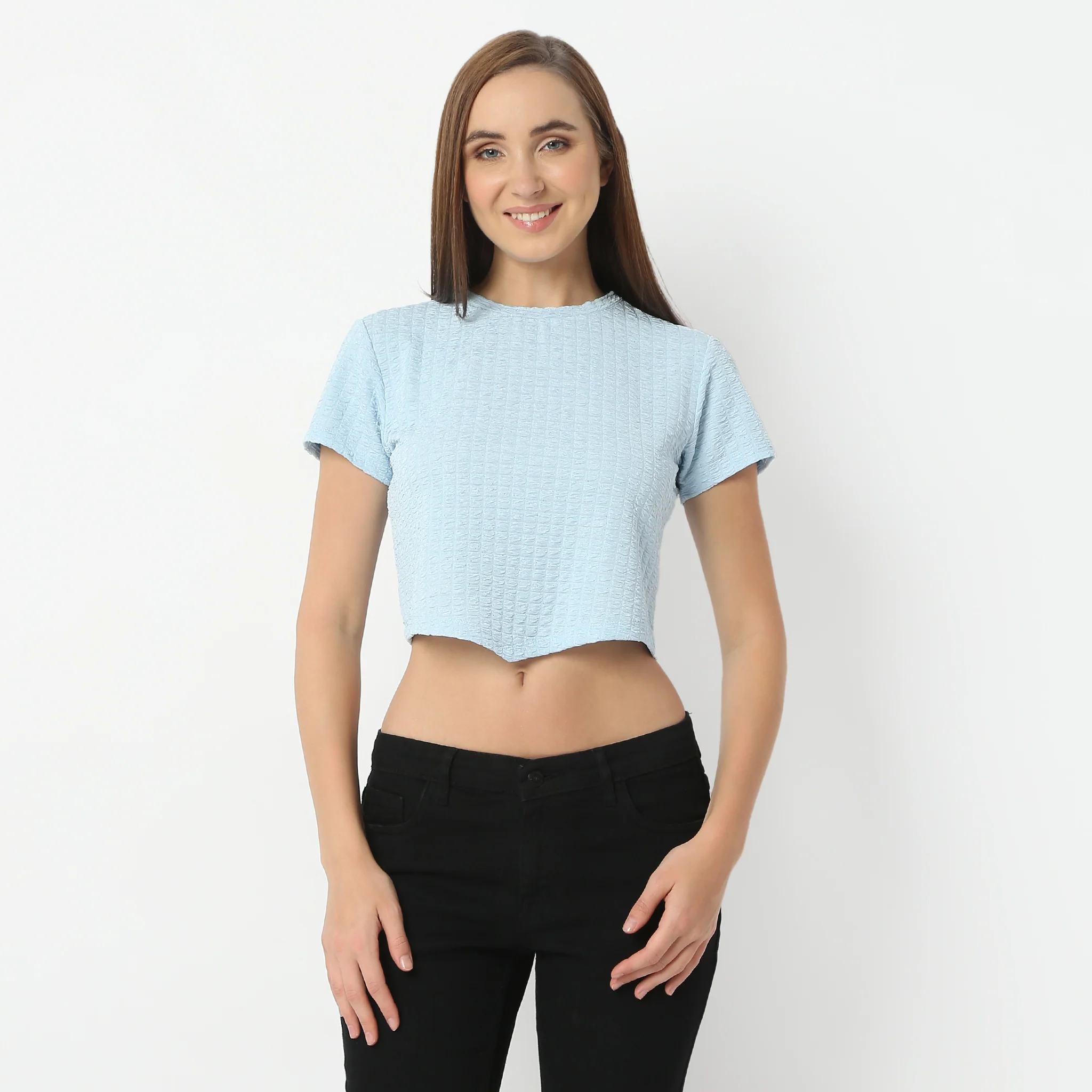 Round Neck Short Sleeve Crop Top - Image 2