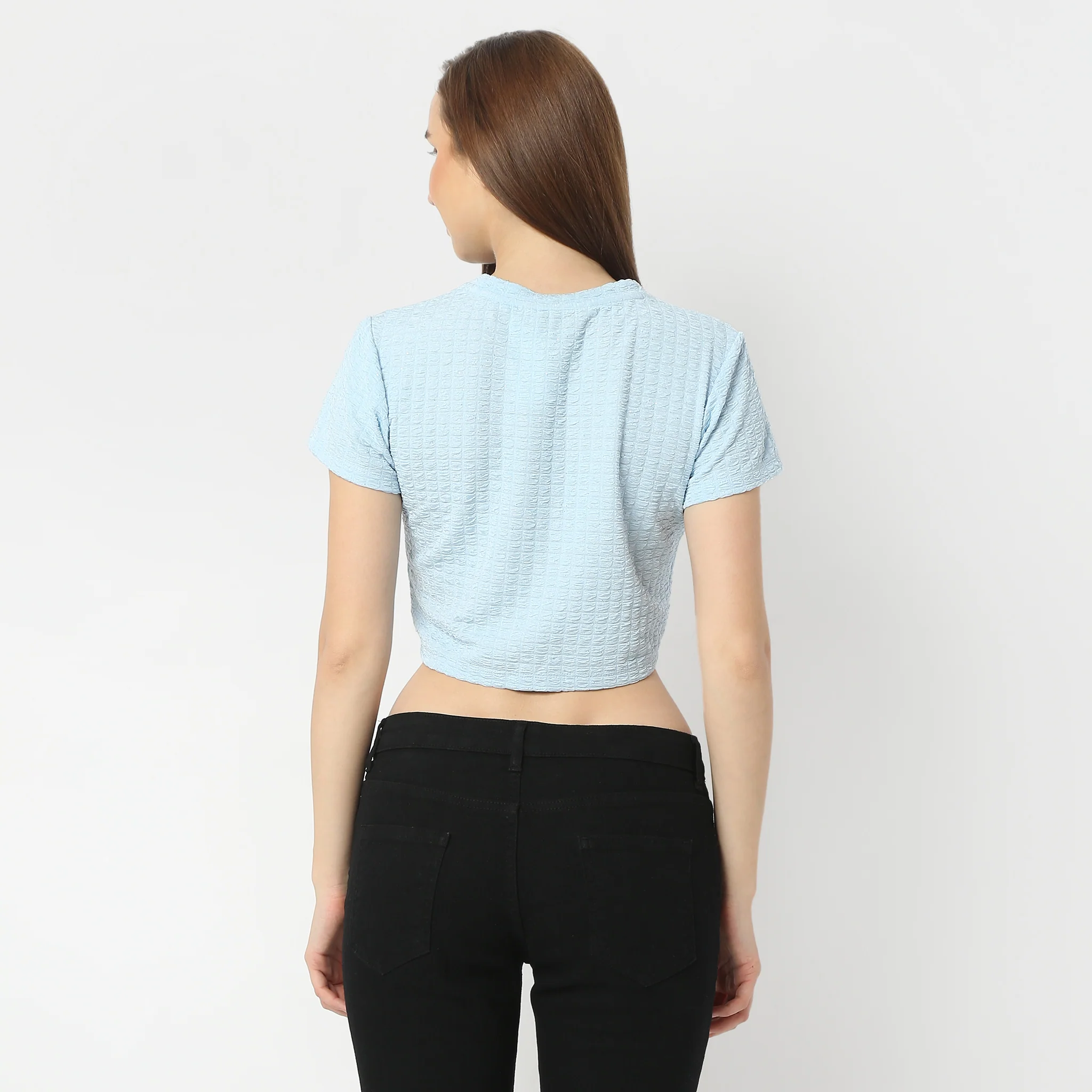 Round Neck Short Sleeve Crop Top - Image 3