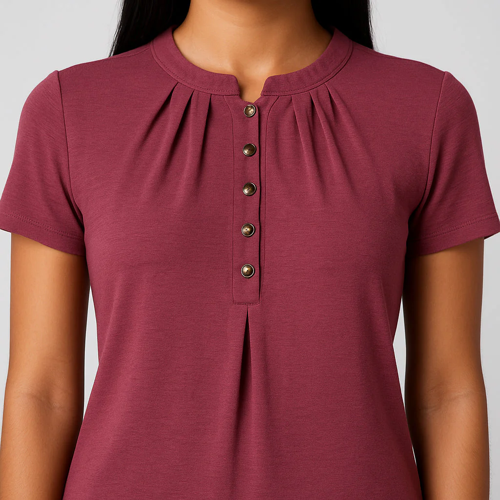 Solid Round Neck Pleated Top - Image 19