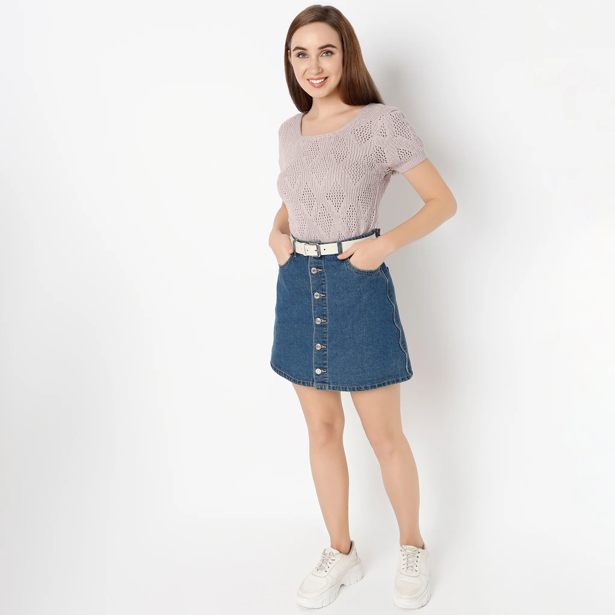 Scoop Neck Short Sleeve Knited Solid T-Shirt