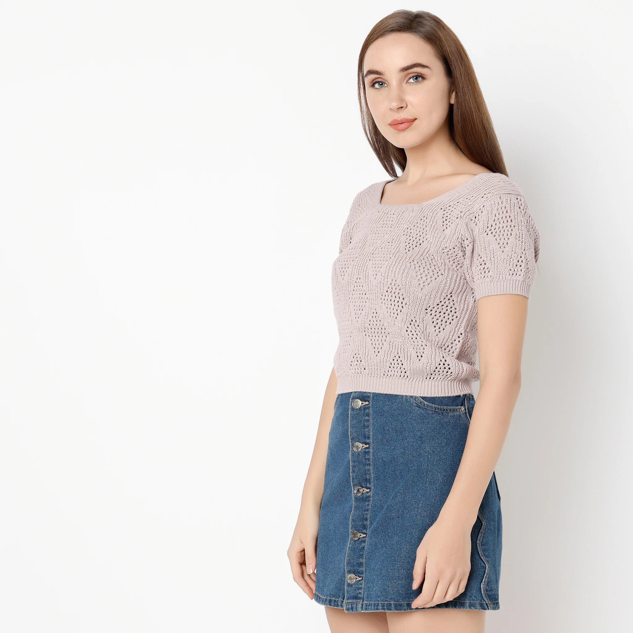 Scoop Neck Short Sleeve Knited Solid T-Shirt - Image 5