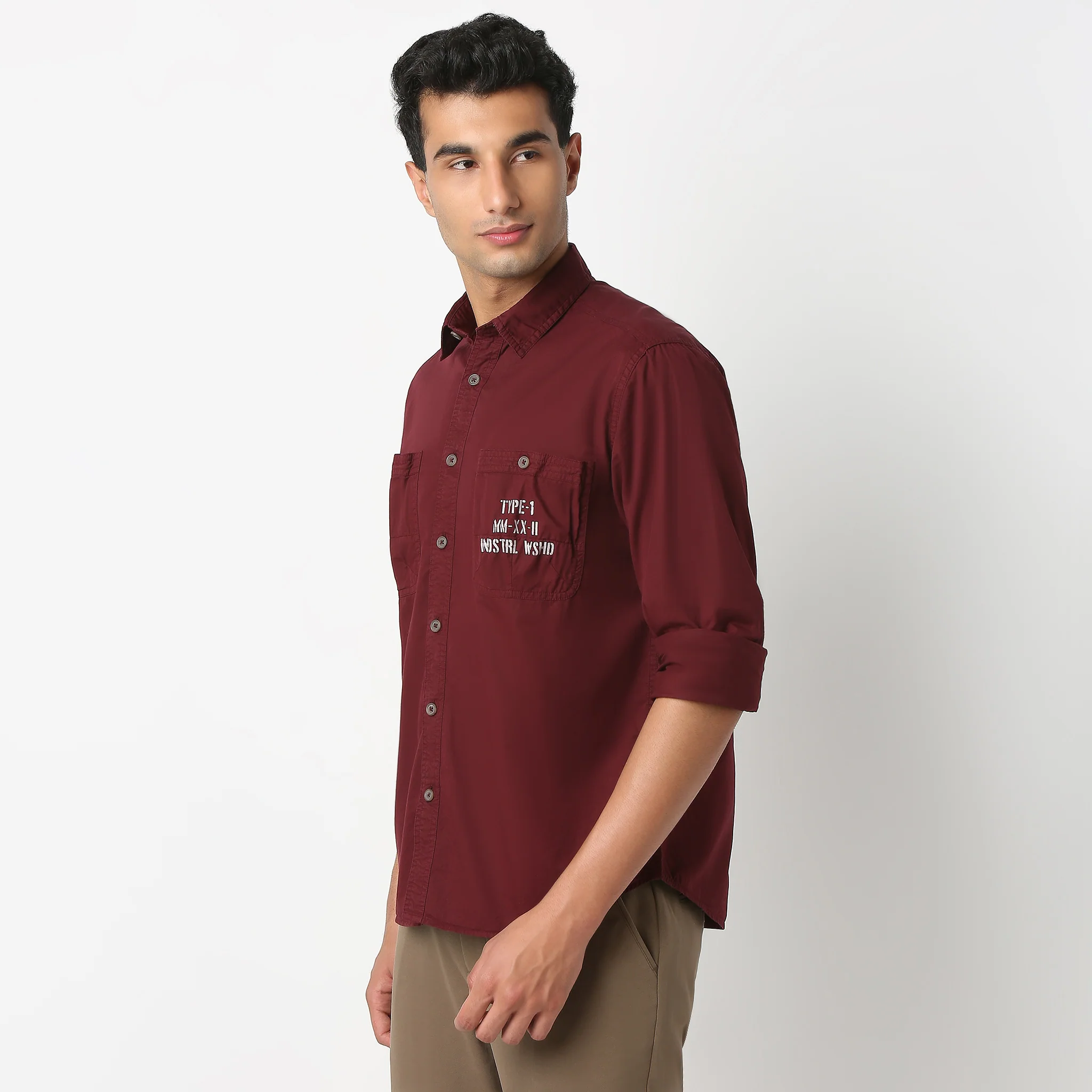 Shirt Collar Full Sleeve Solid Combat Shirt - Image 5