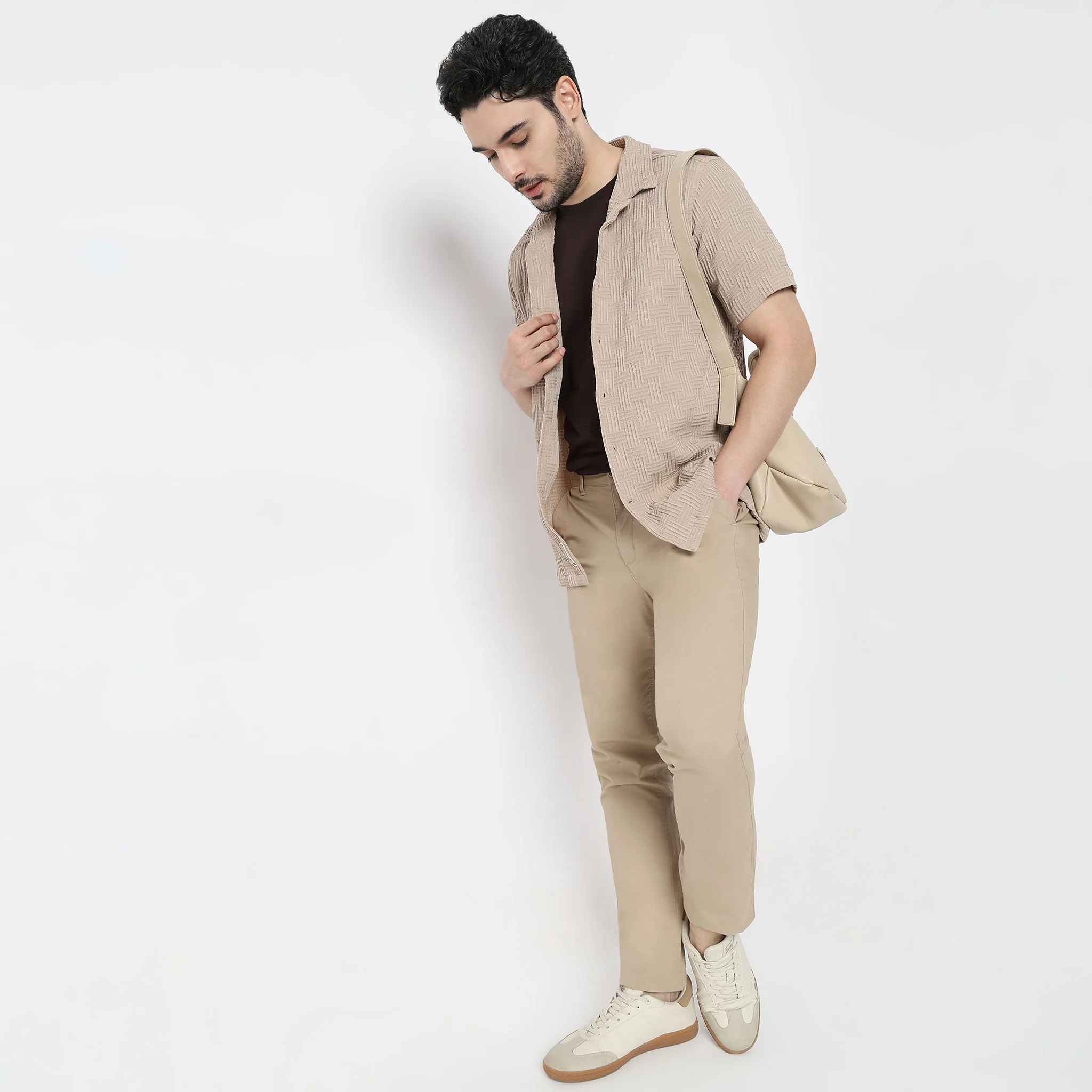 Solid Half Sleeve Collar Casual Bae Shirt