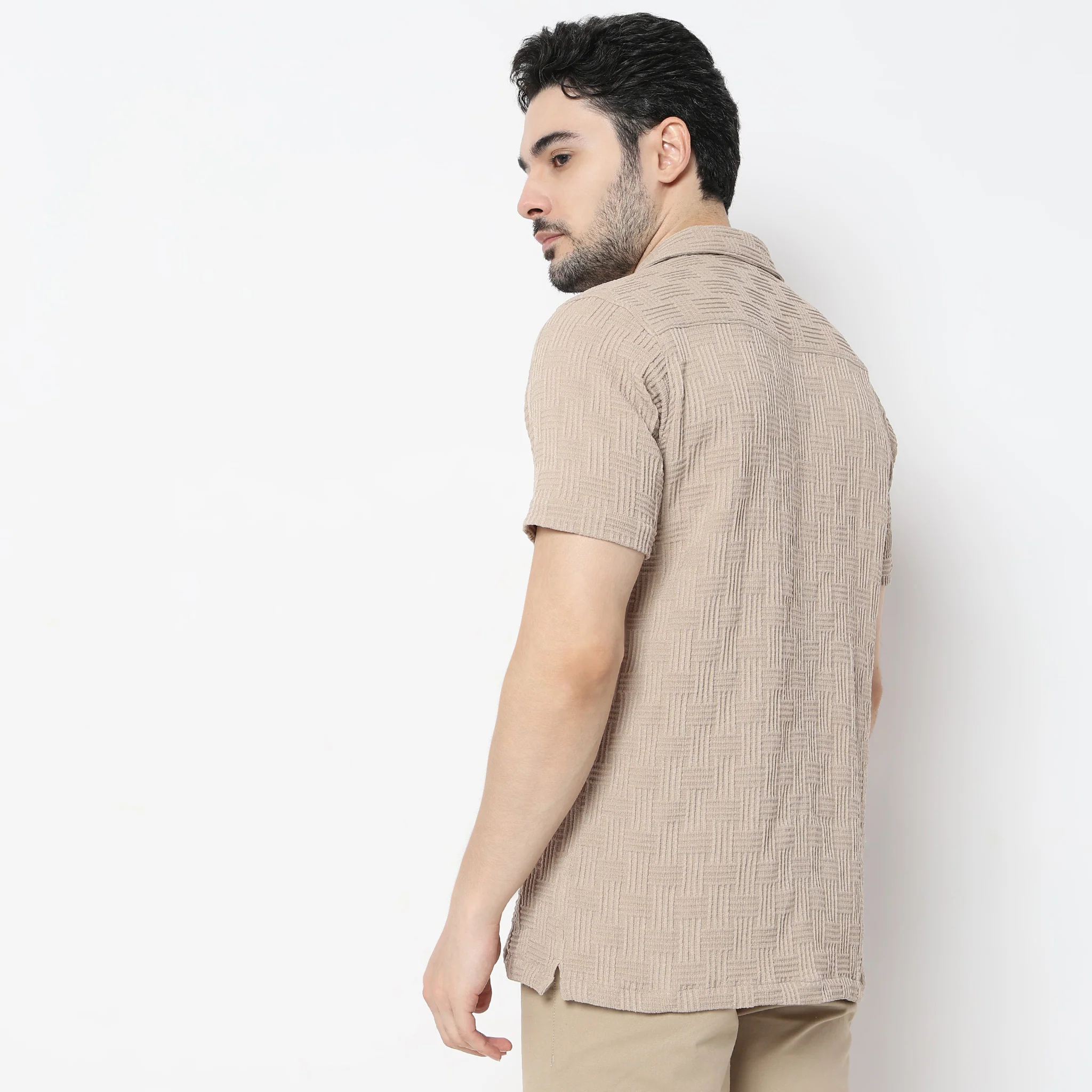 Solid Half Sleeve Collar Casual Bae Shirt - Image 3