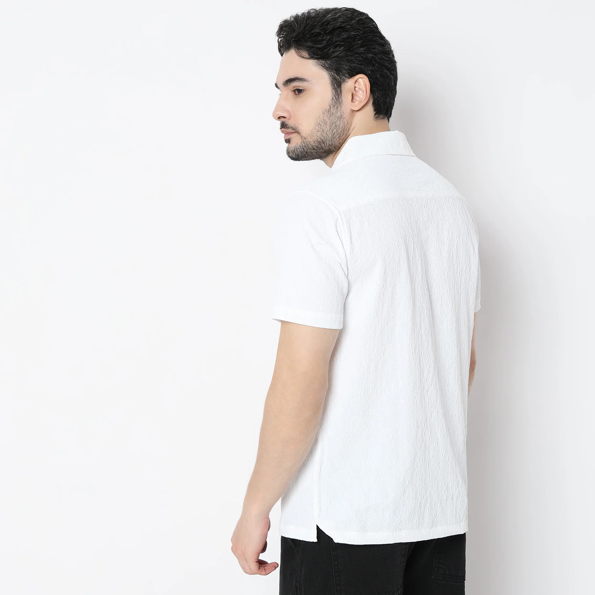 Solid Half Sleeve Collar Casual Mood Shirt - Image 3