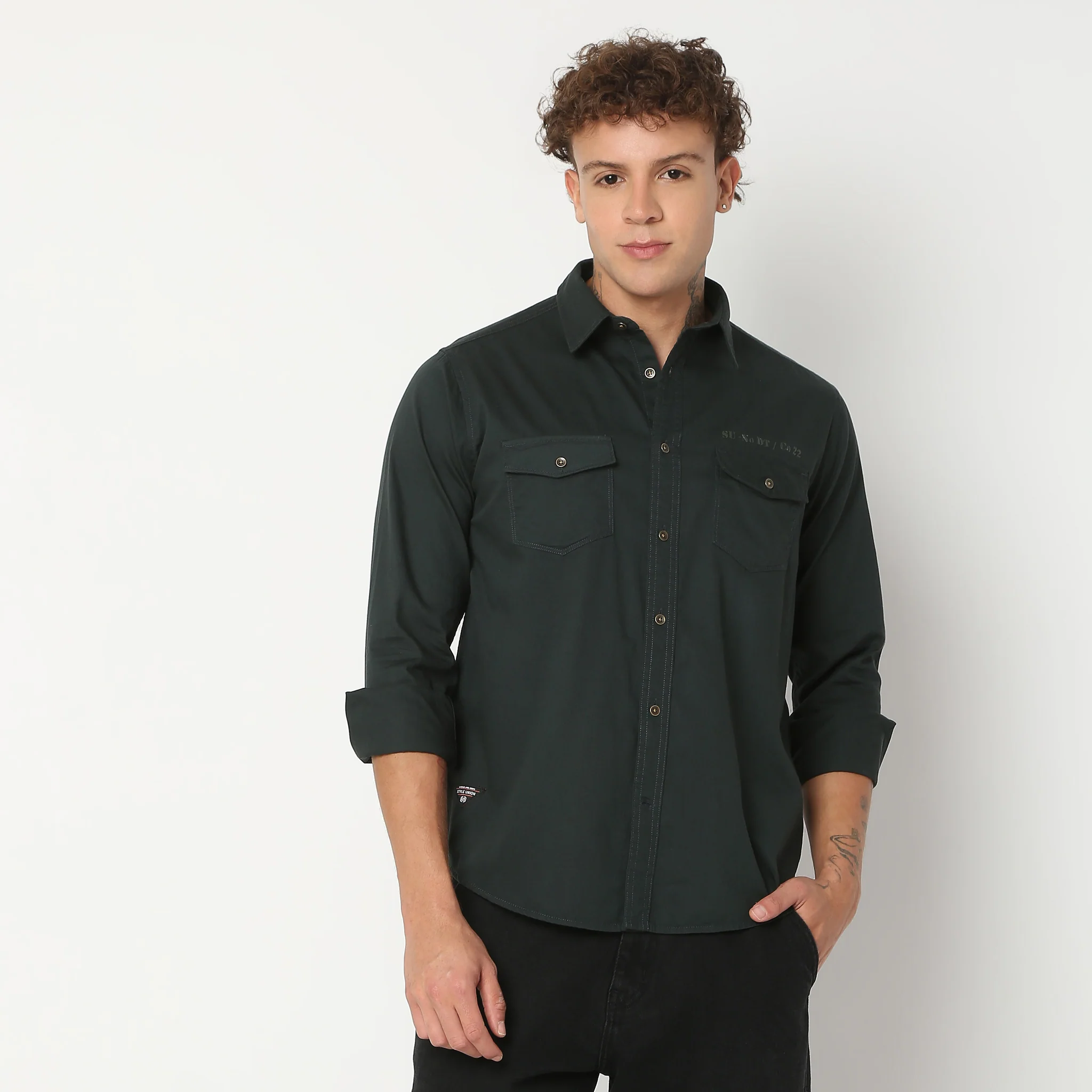Regular Fit Solid Shirt - Image 2