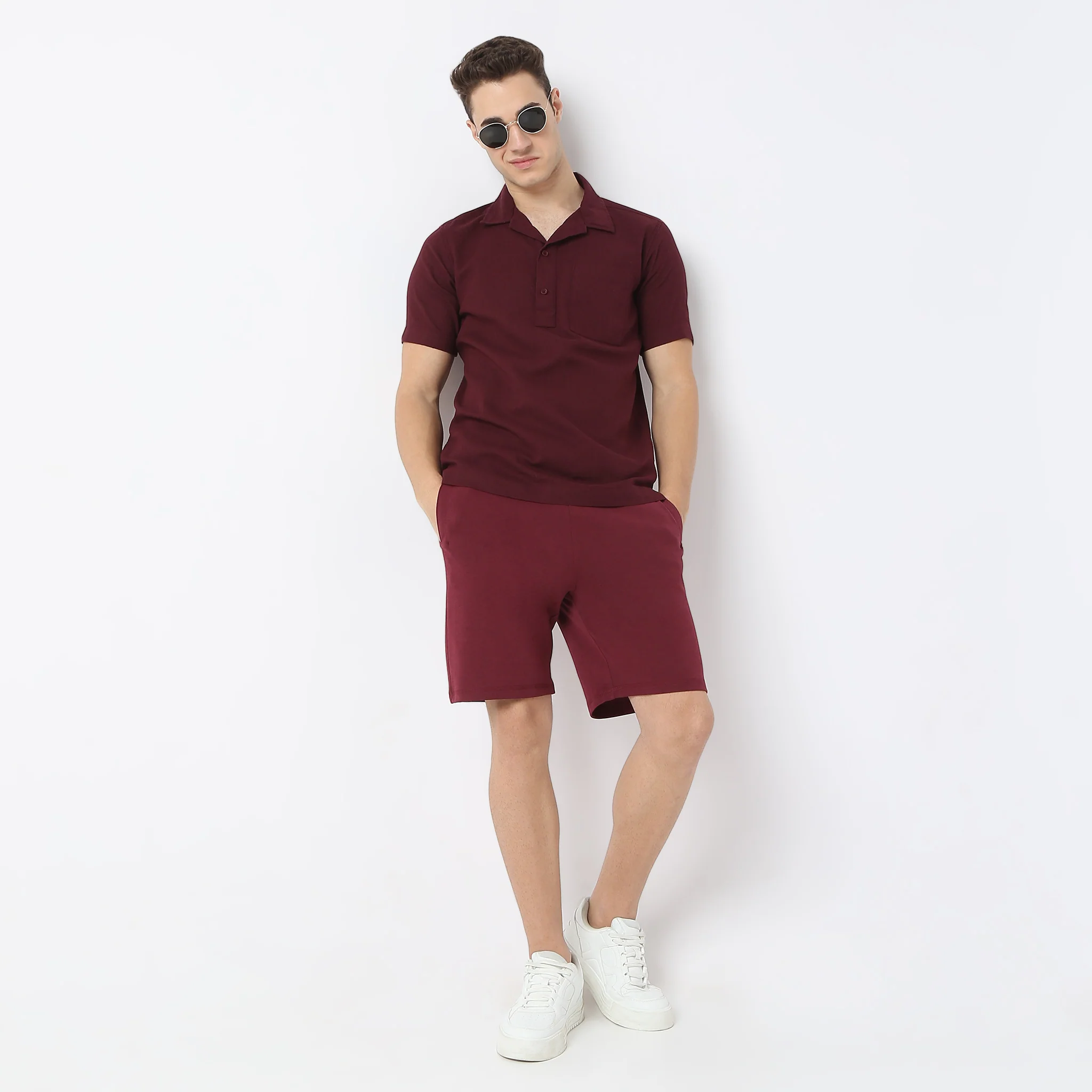 BAE⢠Shirt - Camp Collar With Half Placket - Double Tone Fabric - Regular Fit