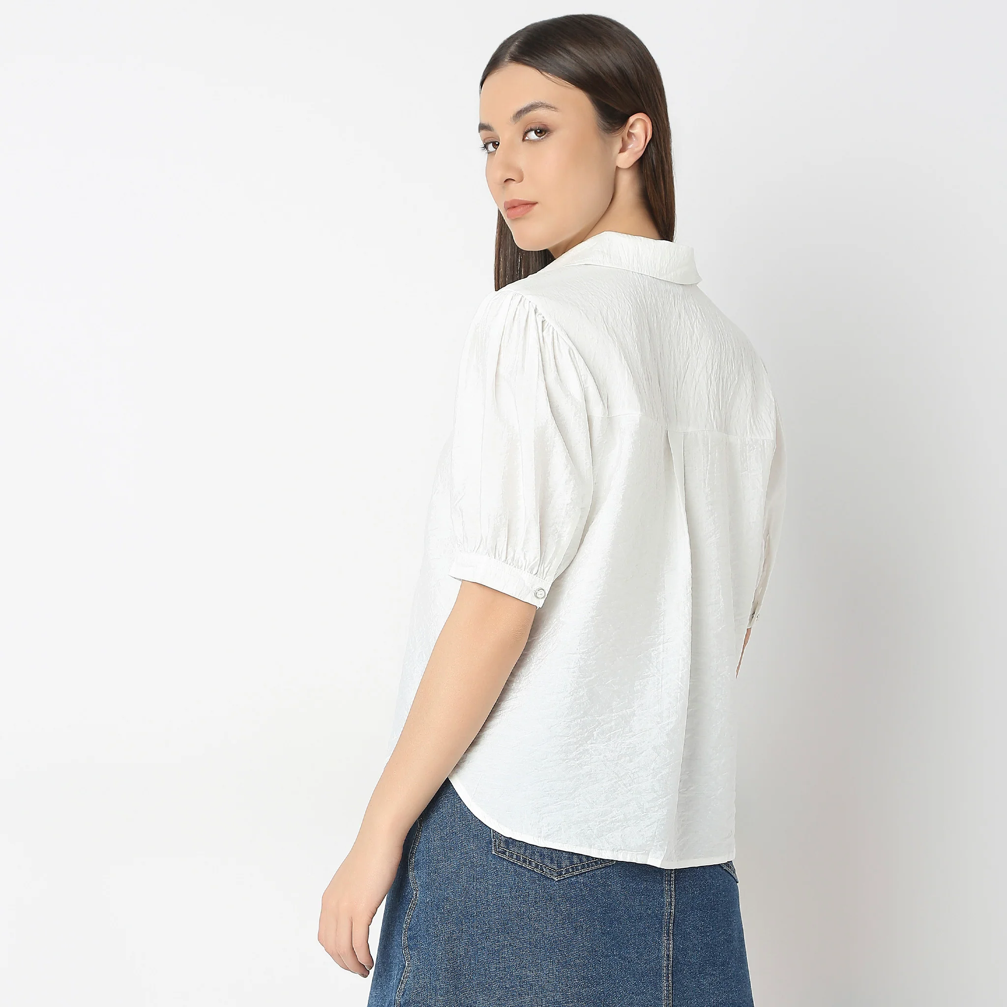 Regular Fit Solid Elbow Sleeve Shirt - Image 3