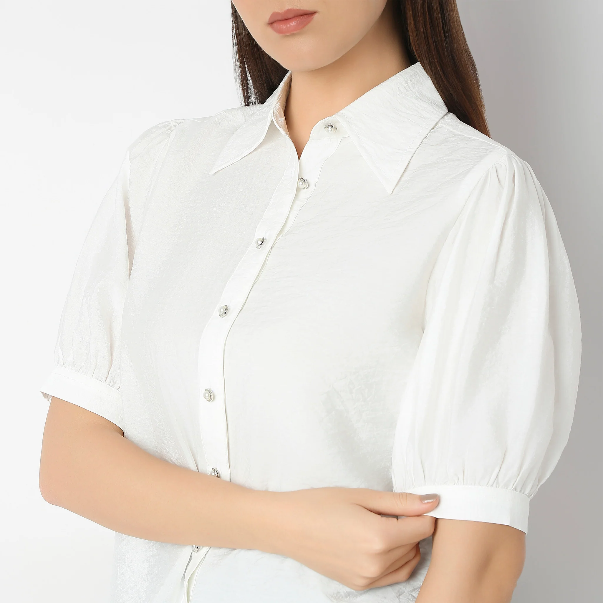 Regular Fit Solid Elbow Sleeve Shirt - Image 4