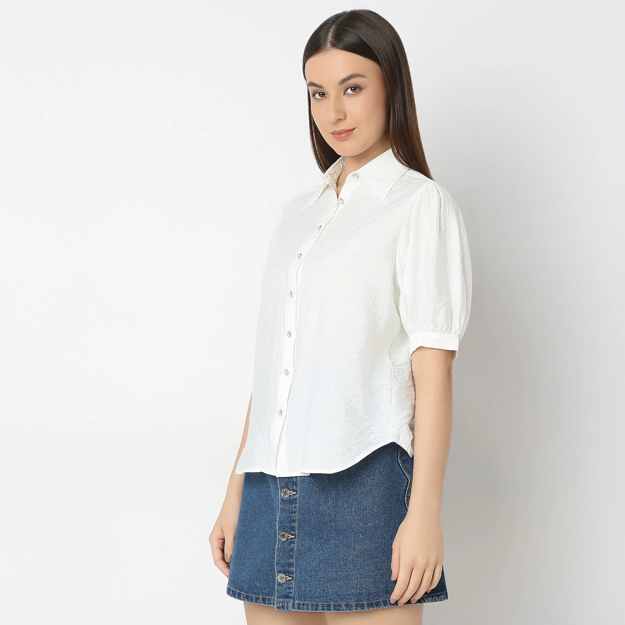 Regular Fit Solid Elbow Sleeve Shirt - Image 5