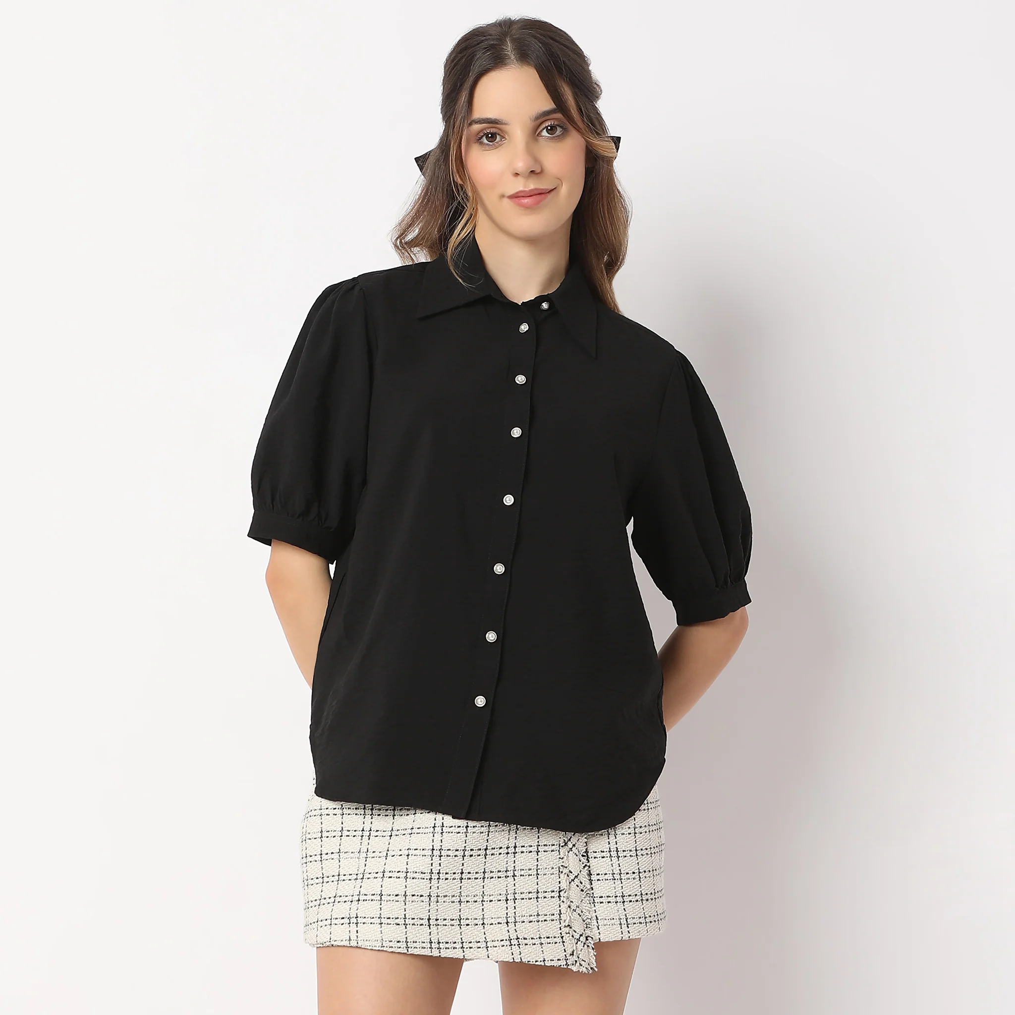 Regular Fit Solid Elbow Sleeve Shirt - Image 7