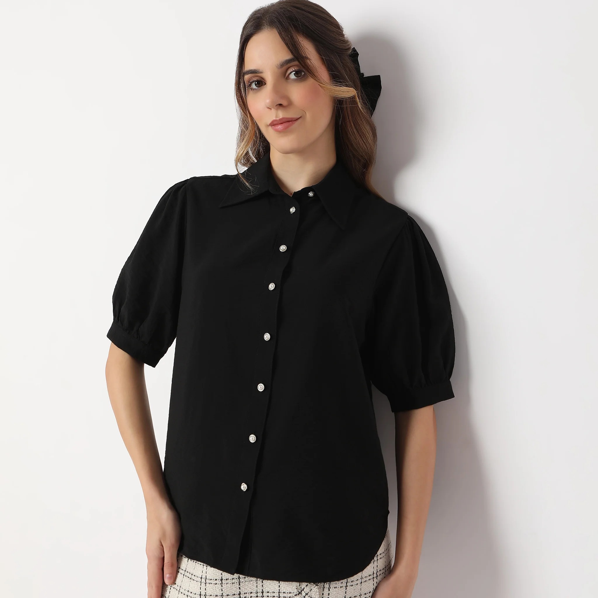 Regular Fit Solid Elbow Sleeve Shirt - Image 9