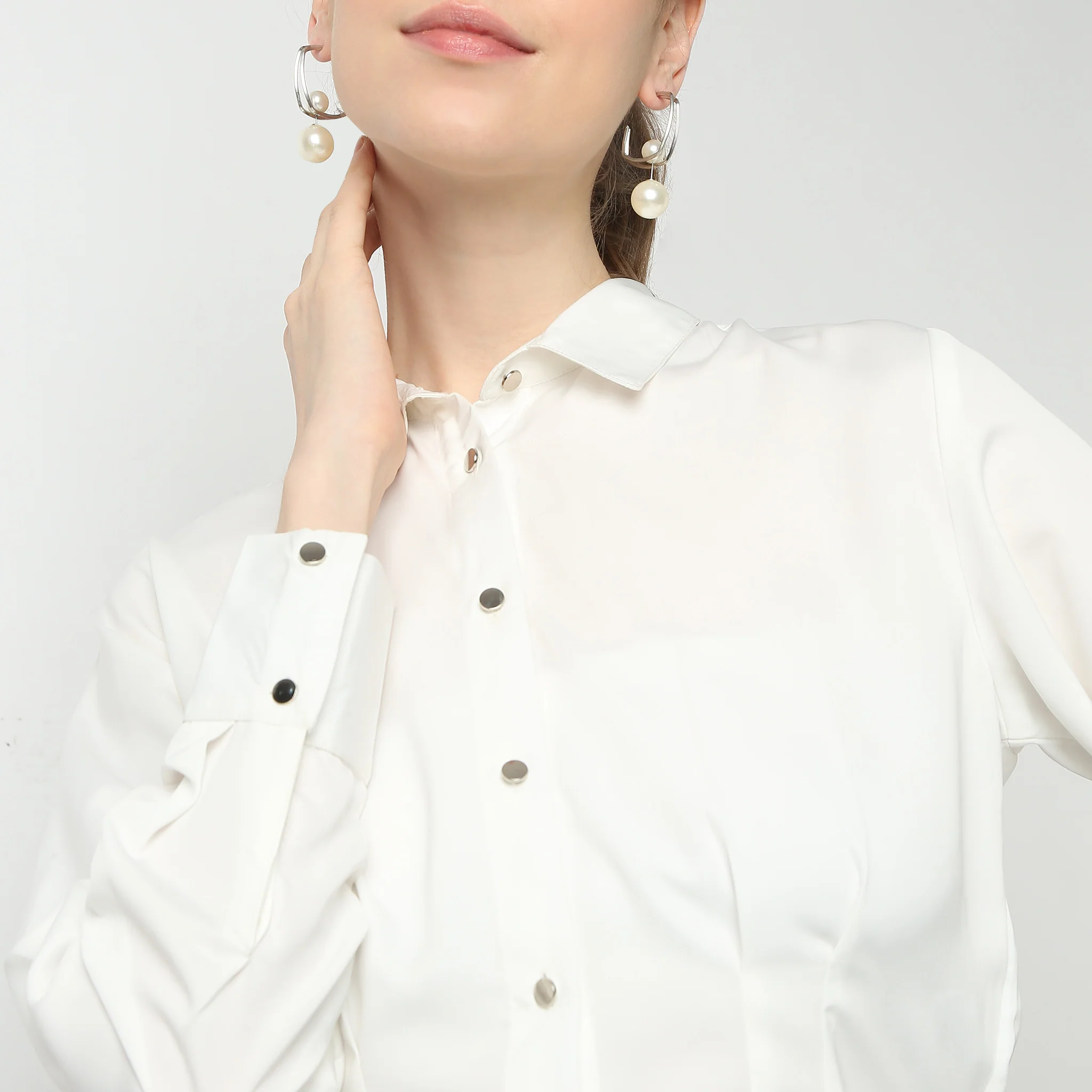 Solid Full Sleeve Party Wear Satin Milano Crop Shirt - Image 15
