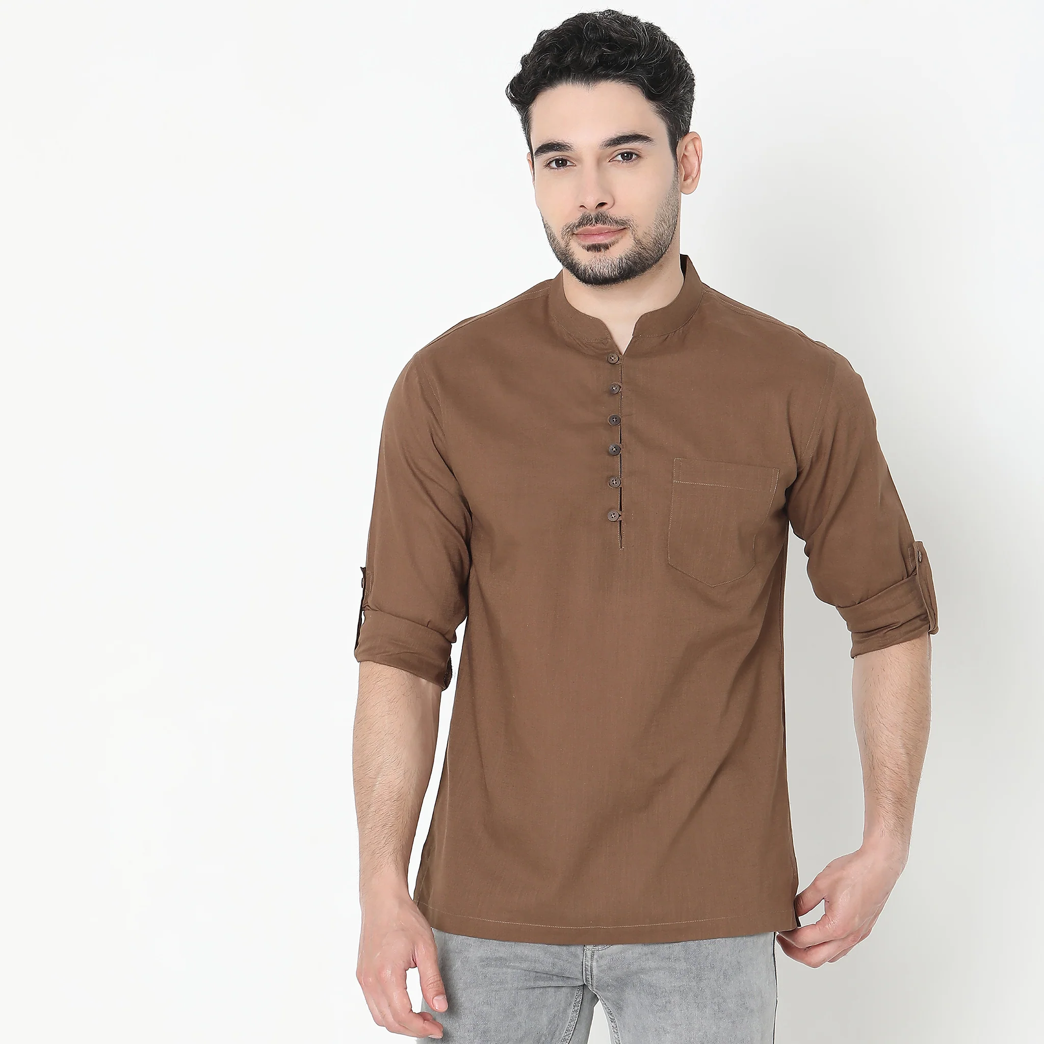 Regular Fit Solid Short Kurta - Image 2