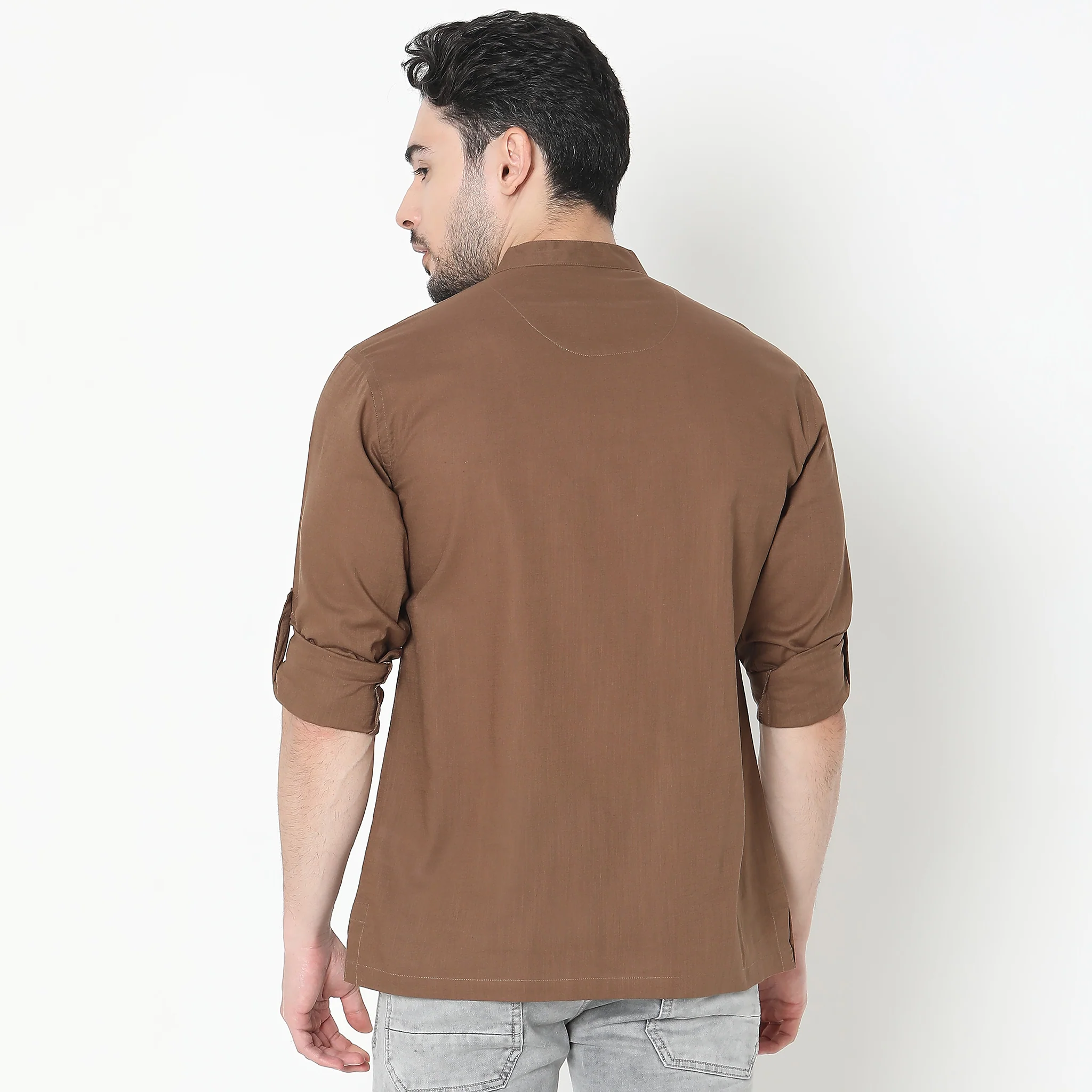 Regular Fit Solid Short Kurta - Image 3