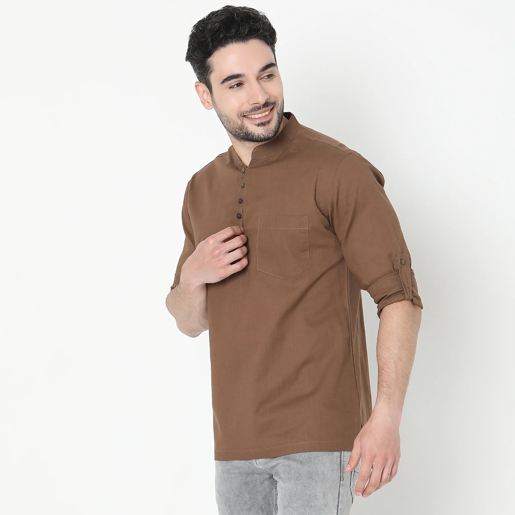 Regular Fit Solid Short Kurta - Image 5