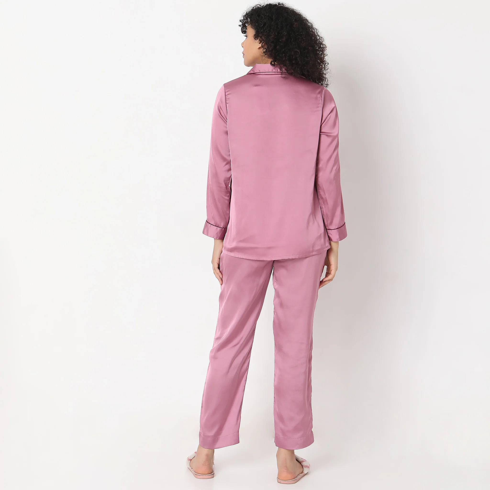 Woven Solid T-Shirt With Pyjama Sleepwear Set - Image 3