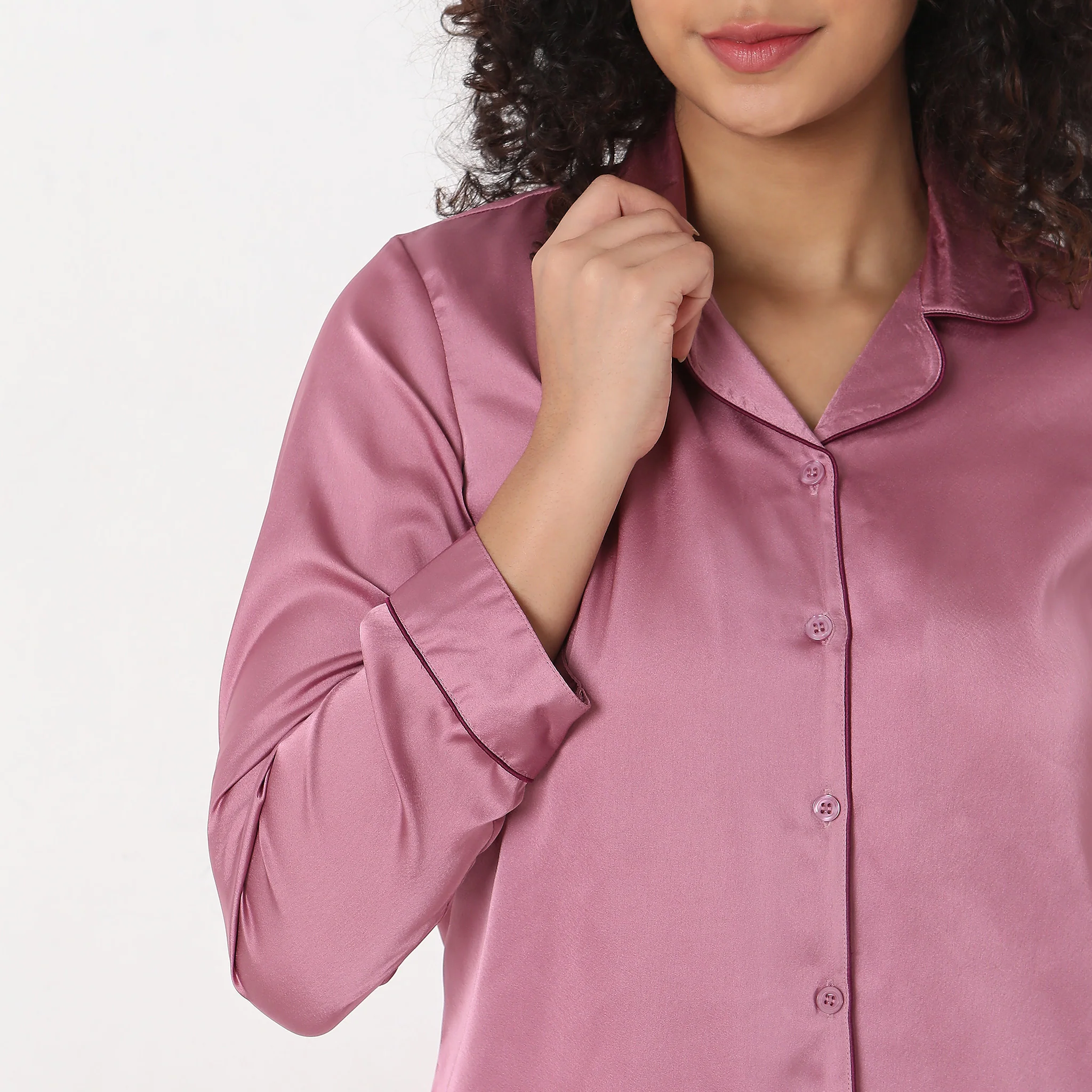 Woven Solid T-Shirt With Pyjama Sleepwear Set - Image 4