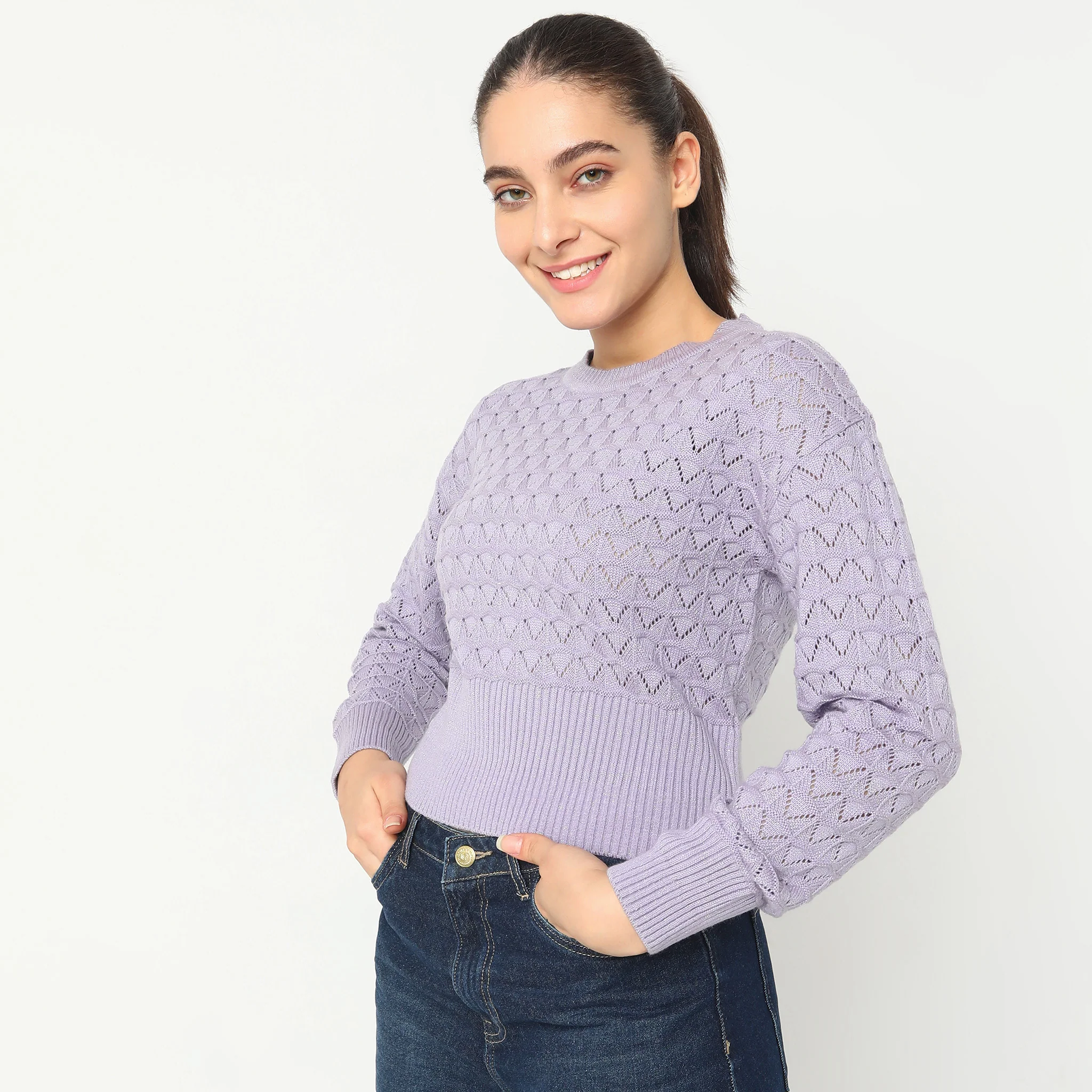 Regular Fit Solid Sweater - Image 2