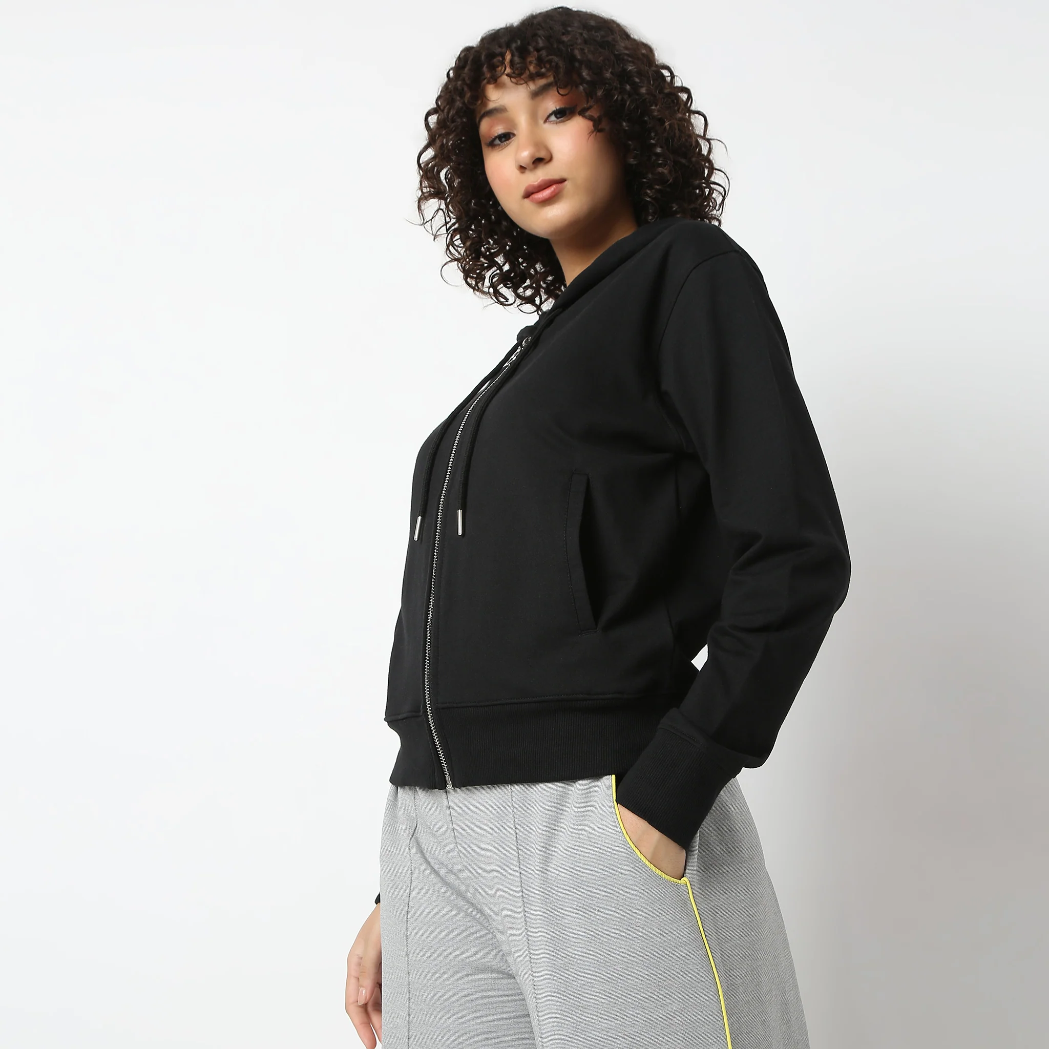 Hooded Front Zipper Knit Sweatshirt - Image 5