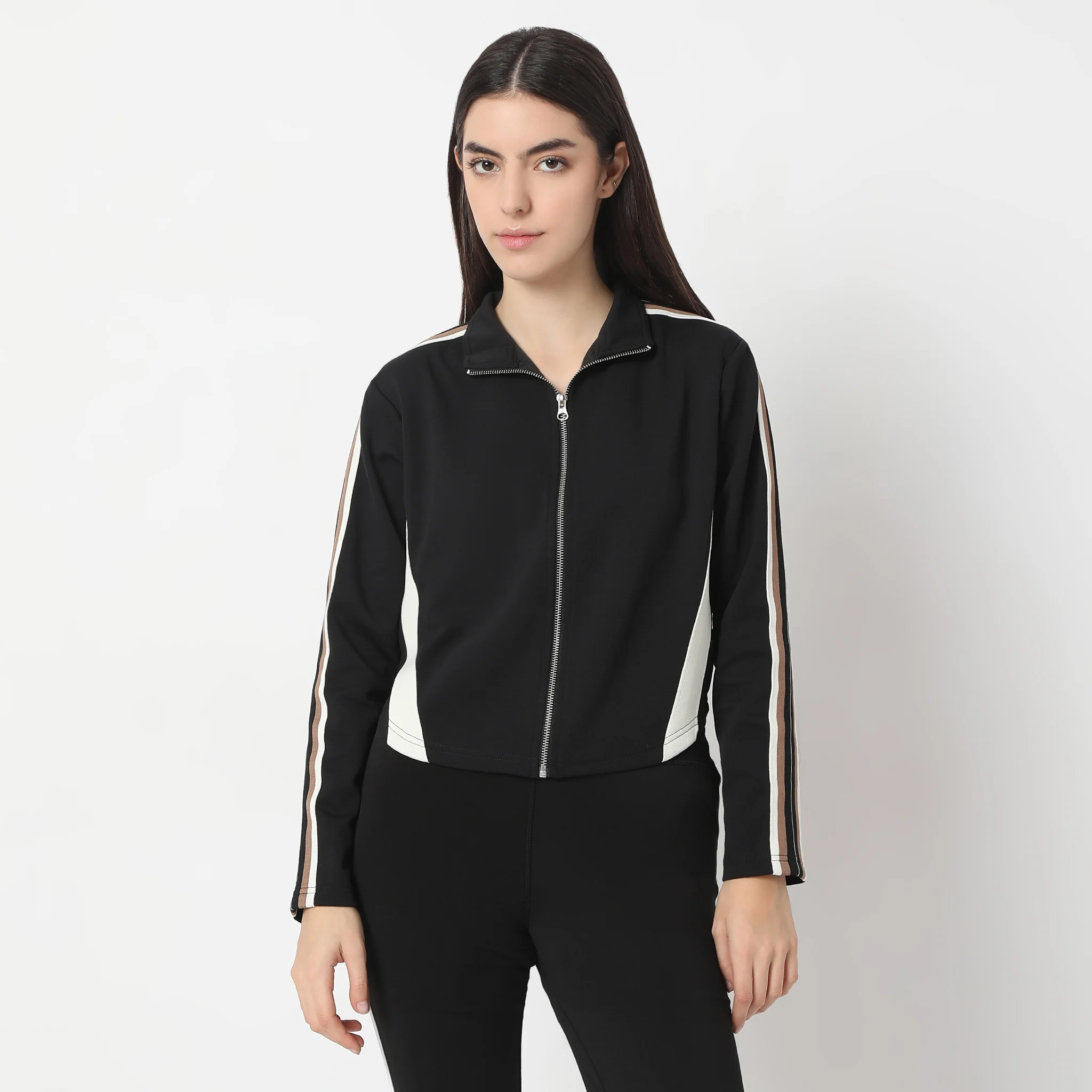 Mock Turtle Neck Full Sleeve Mock Neck With Zipper Detail Sweatshirt - Image 2